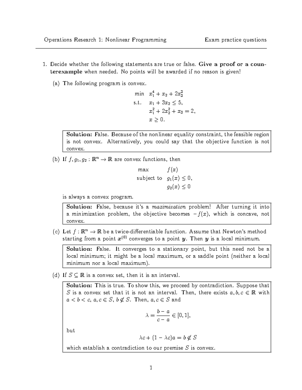Operations Research 1: Nonlinear Programming Exam Practice Solutions ...