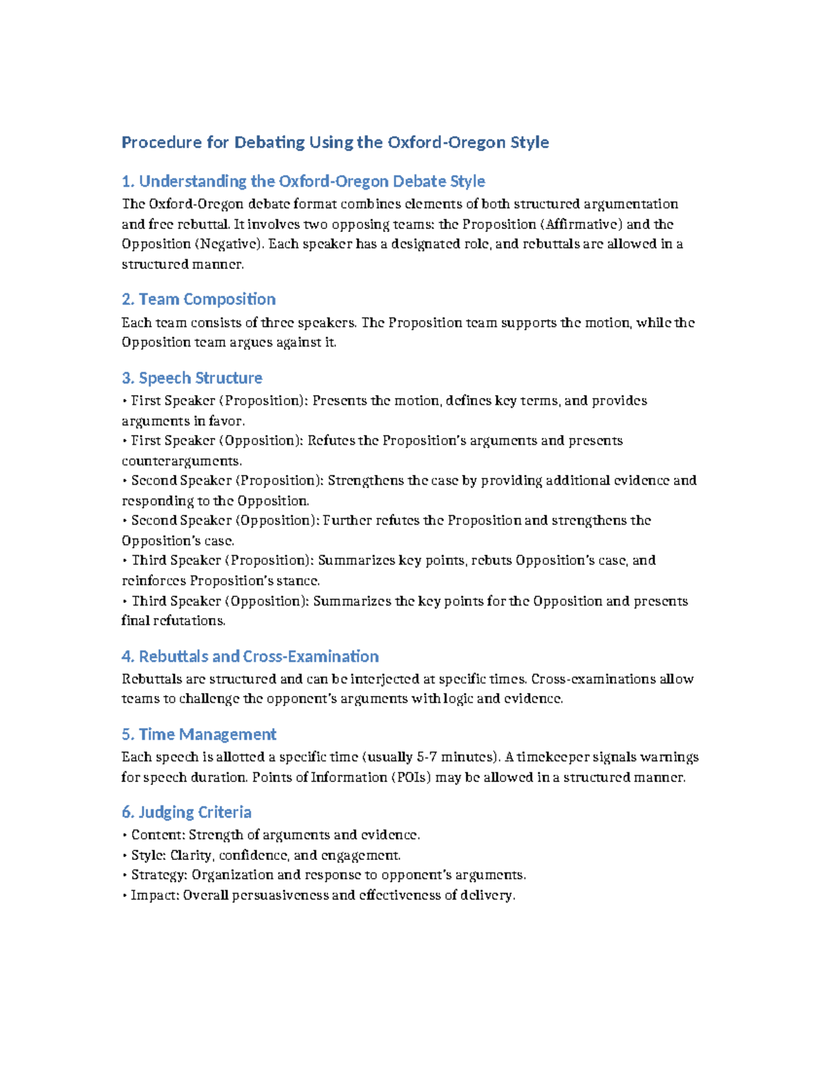 Oxford-Oregon Debate Procedure: Structure, Teams, and Judging Criteria ...