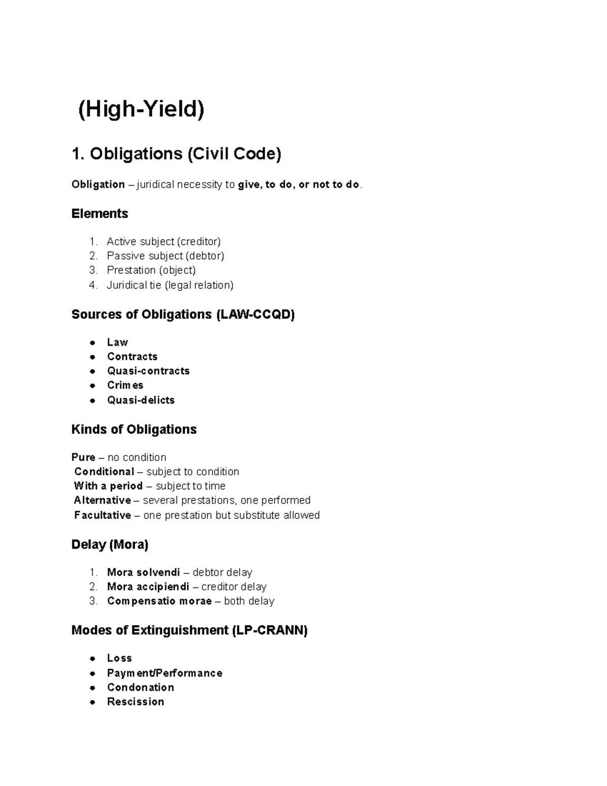Civil Code Obligations & Contracts Overview (Law 101) - Studocu
