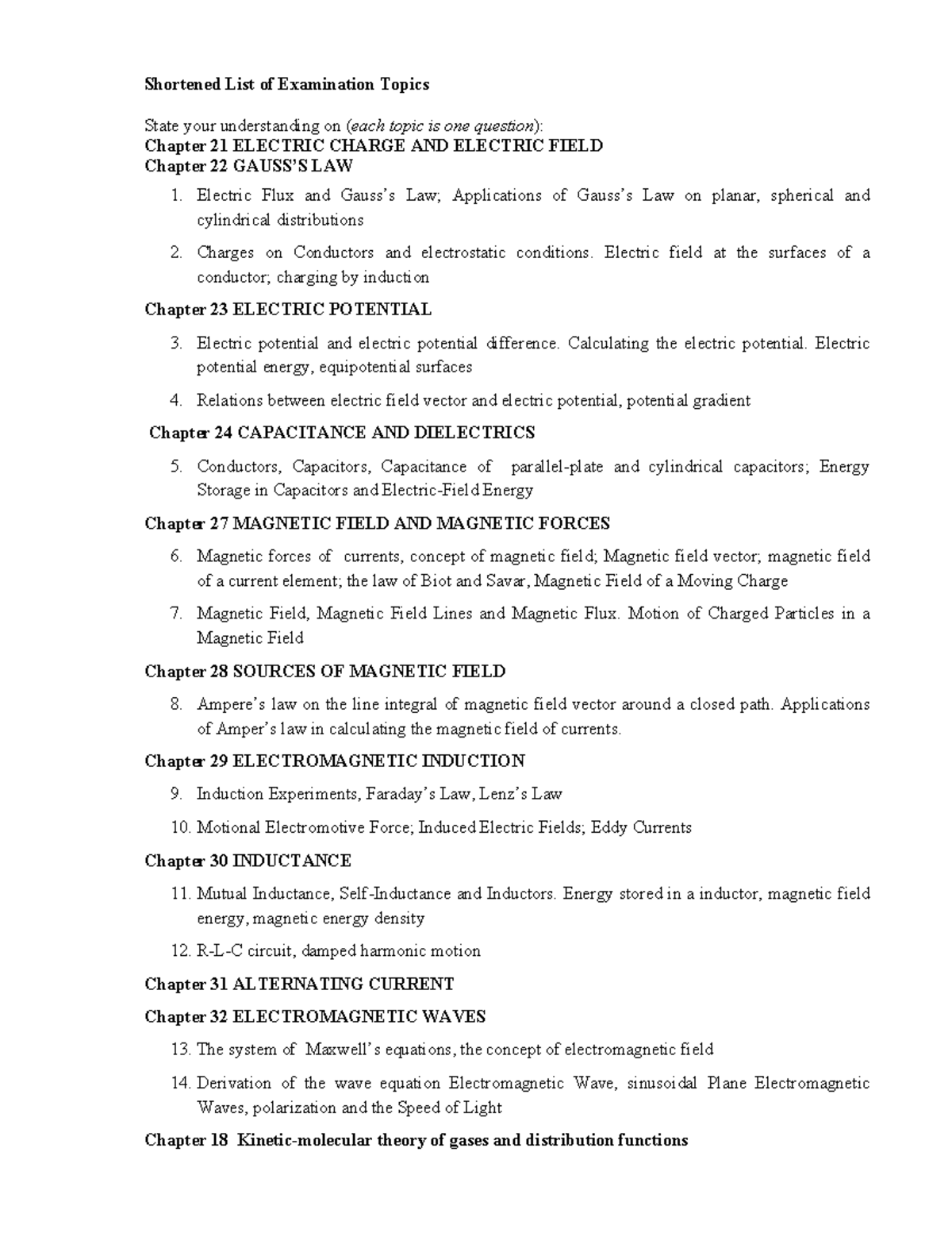 PH1026 Final Exam Topics - Electric & Magnetic Fields Overview - Studocu