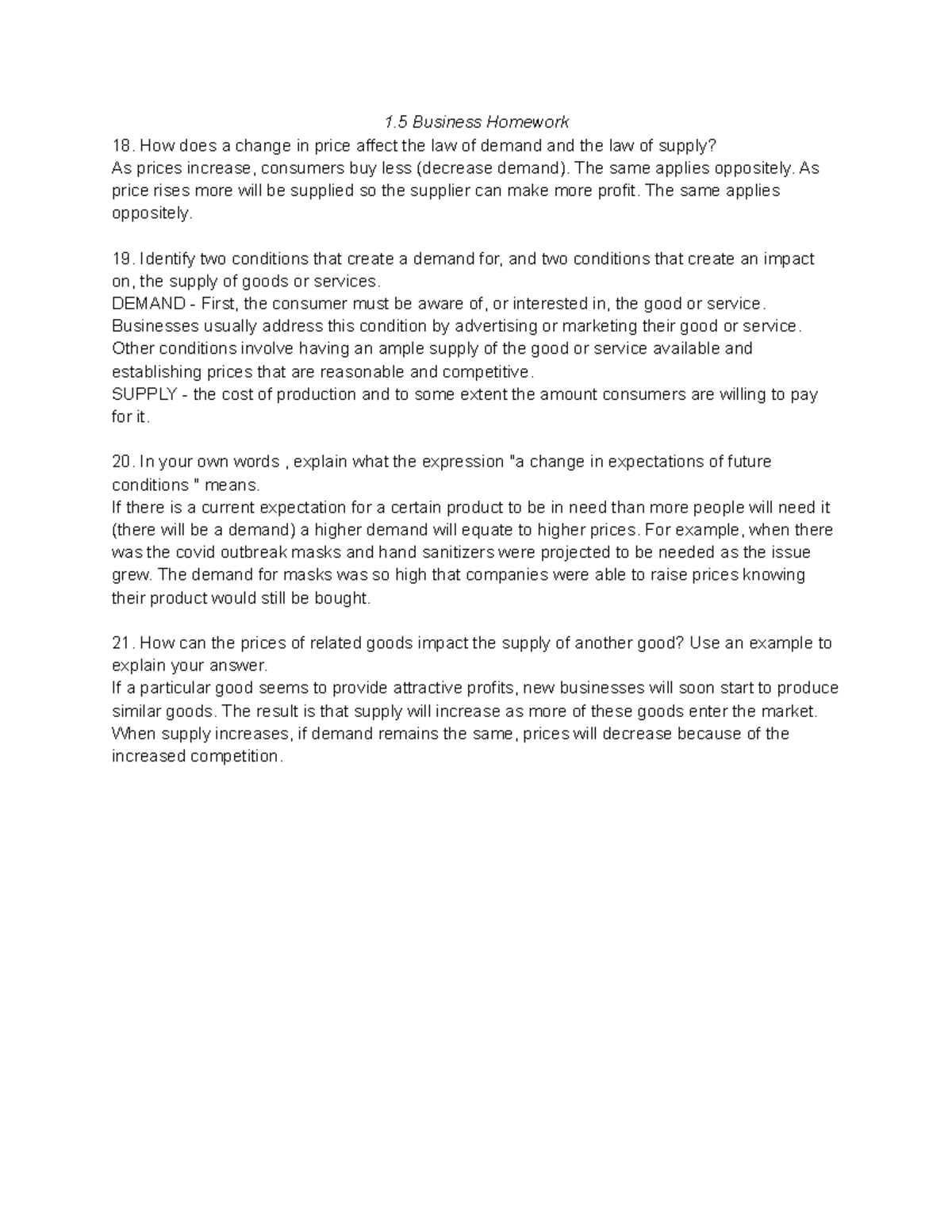 1.5 Business Homework: Textbook Questions on Demand & Supply - Studocu