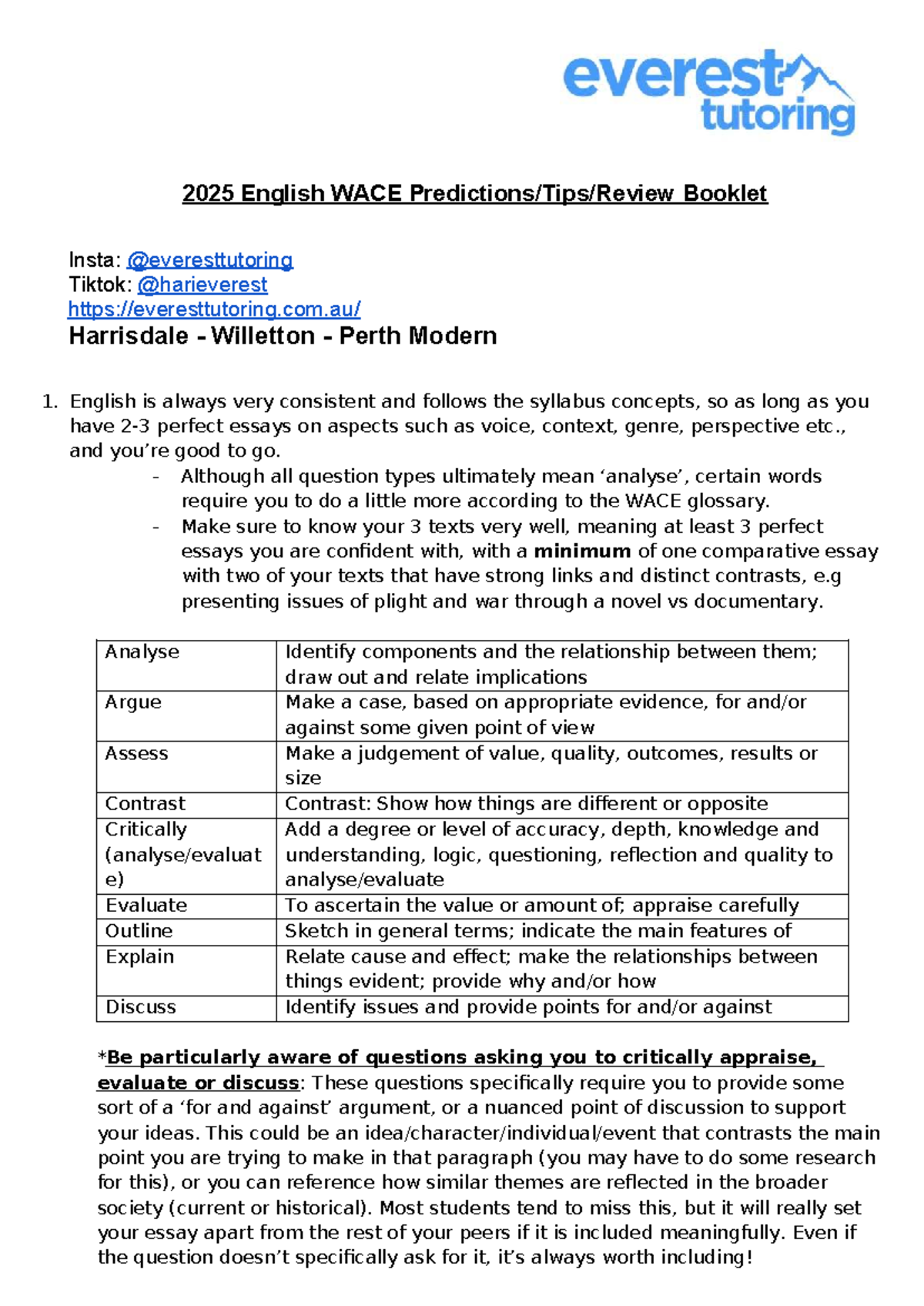 2025 English WACE Predictions: Key Essay Strategies and Tips - Studocu