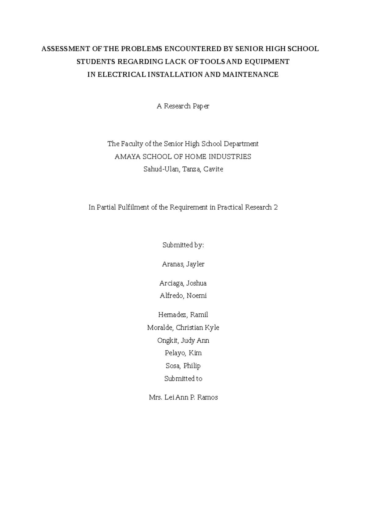 Assessment of Problems in EIM: Tools & Equipment Issues - PR2 - Studocu