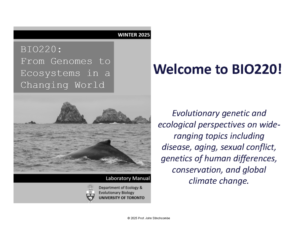 Lecture 1: Ecological & Evolutionary Genetics (BIO220) Overview - Studocu