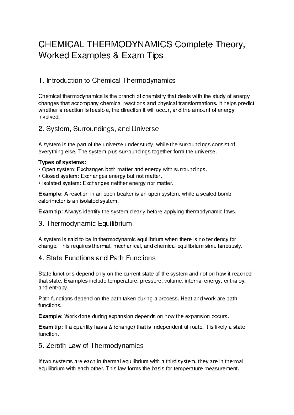 CHEM 101: Complete Chemical Thermodynamics Theory & Exam Tips - Studocu