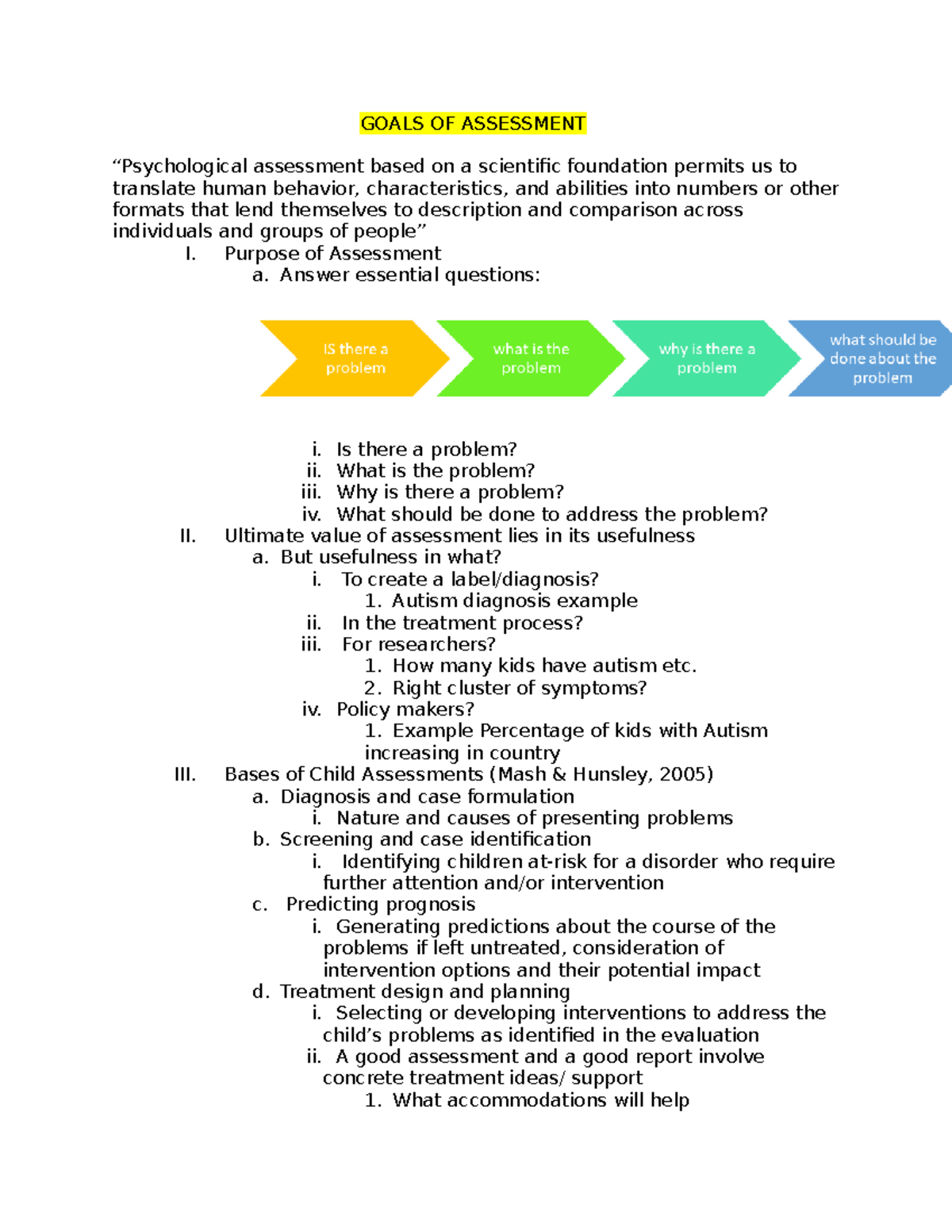 Goals of Assessment   GOALS OF ASSESSMENT “Psychological ...