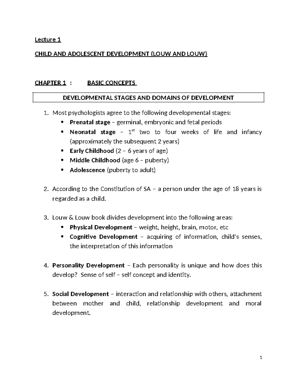 Lecture 1: Basic Concepts in Prenatal Development (Chapters 1-2) - Studocu