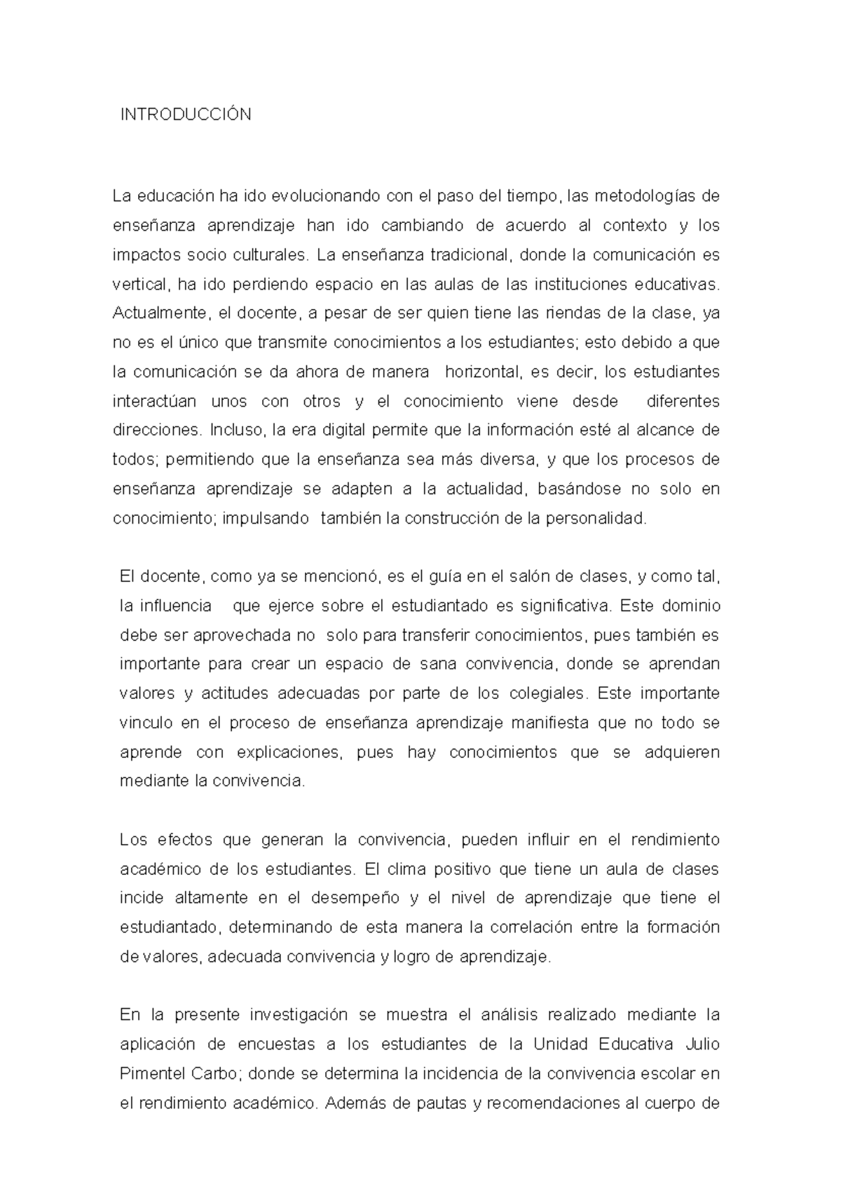 Análisis de la Convivencia Escolar y su Impacto en el Rendimiento ...
