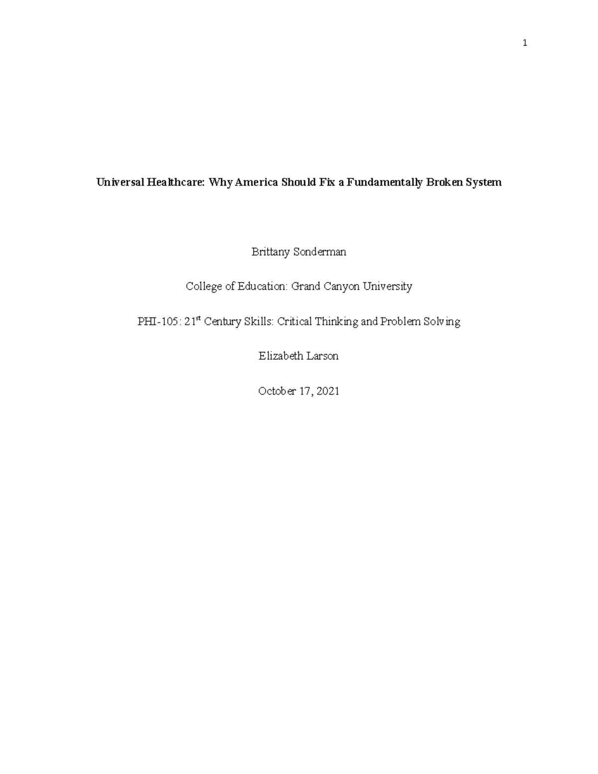 Final Draft: U.S. Universal Healthcare Reform (PHI-105) - Studocu