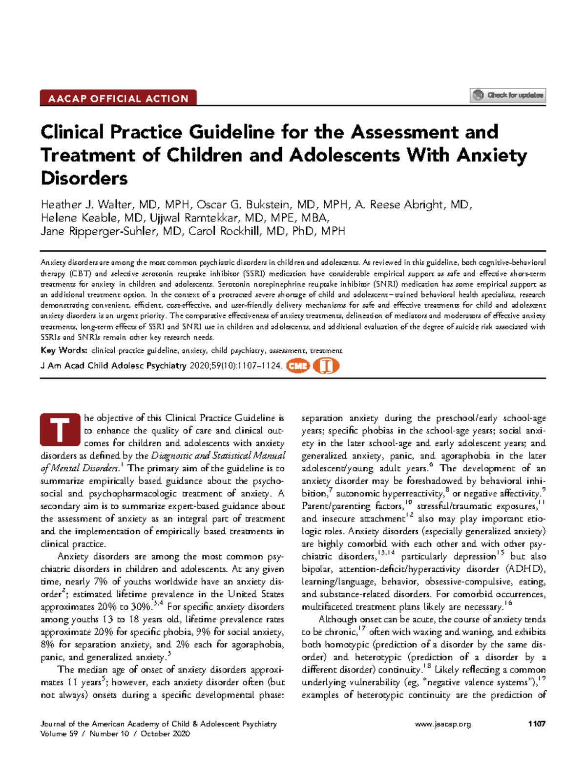 AACAP Official Action: Clinical Practice Guidelines for Anxiety ...