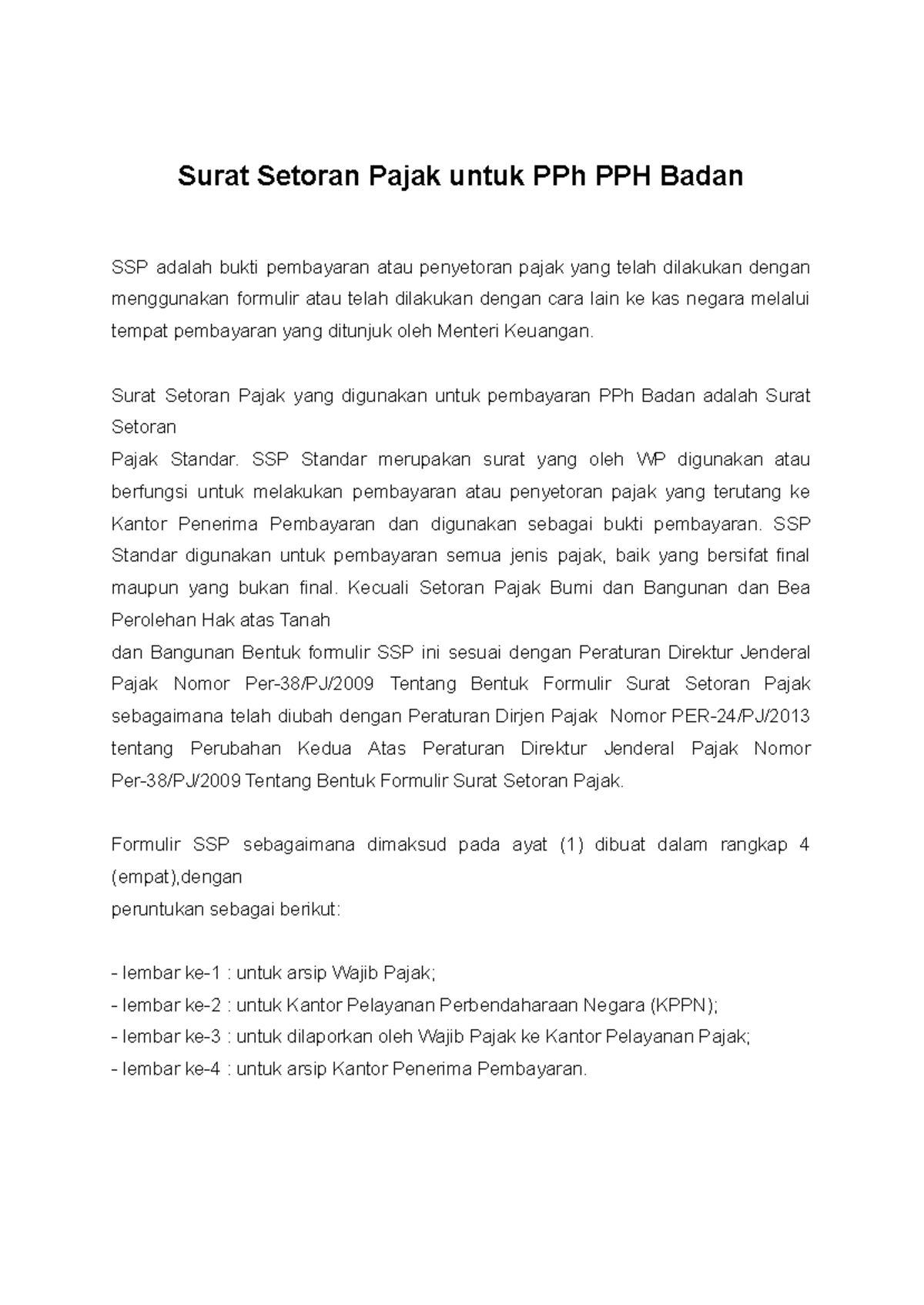 SSP PPh Badan: Panduan Lengkap Surat Setoran Pajak Badan - Studocu