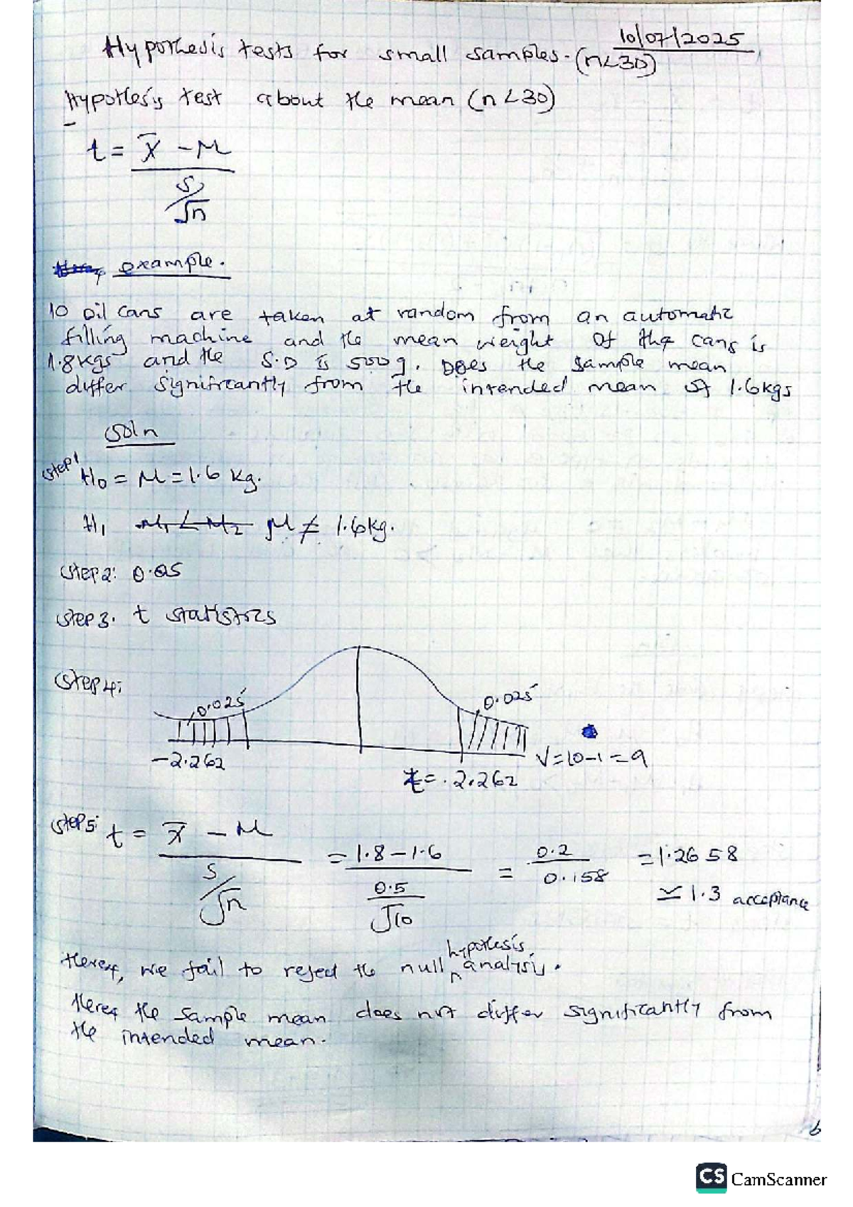 Hypothesis Tests for Small Samples (nL30) - Class Notes 07-10-2025 ...
