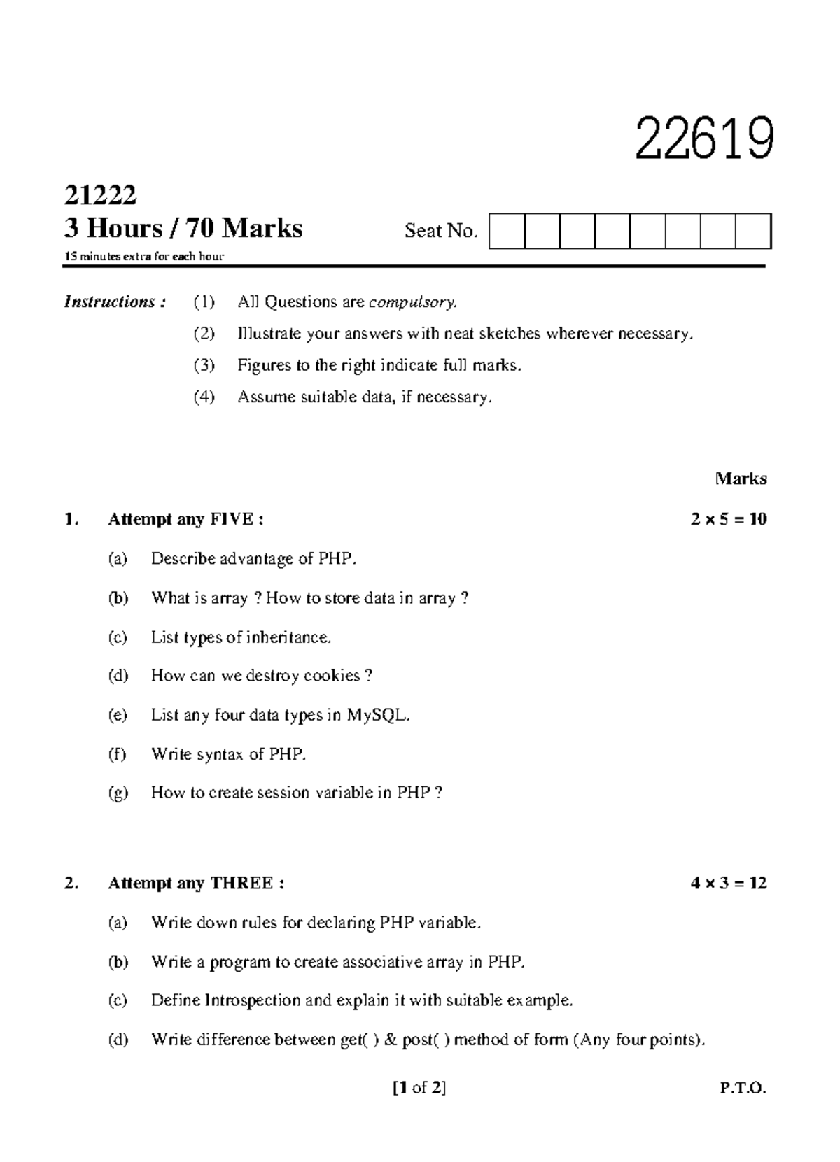 22619 - Notes - 22619 [ 1 of 2 ] P.T. 21222 3 Hours / 70 Marks Seat No ...