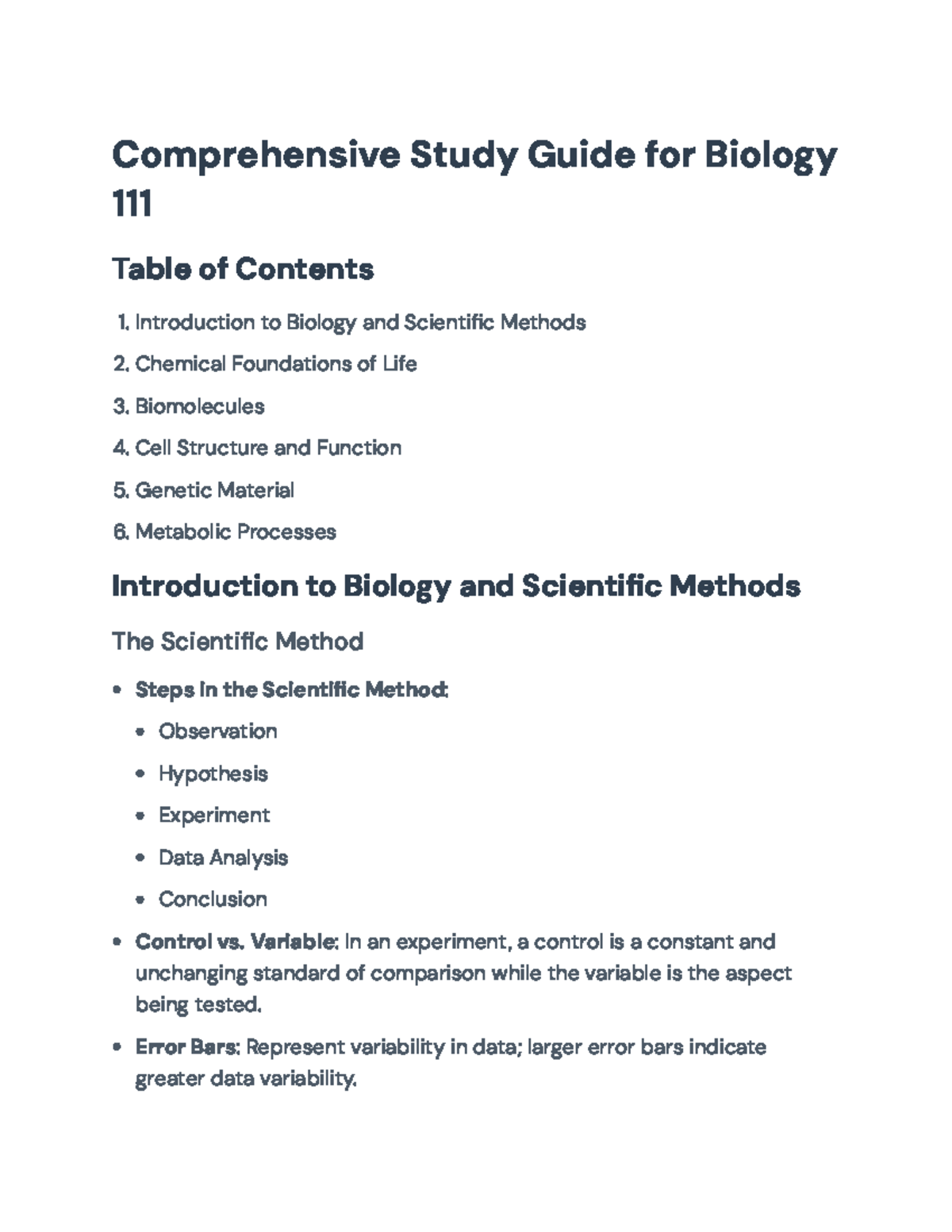 Comprehensive Biology 111 Study Guide for Exams and Key Concepts ...