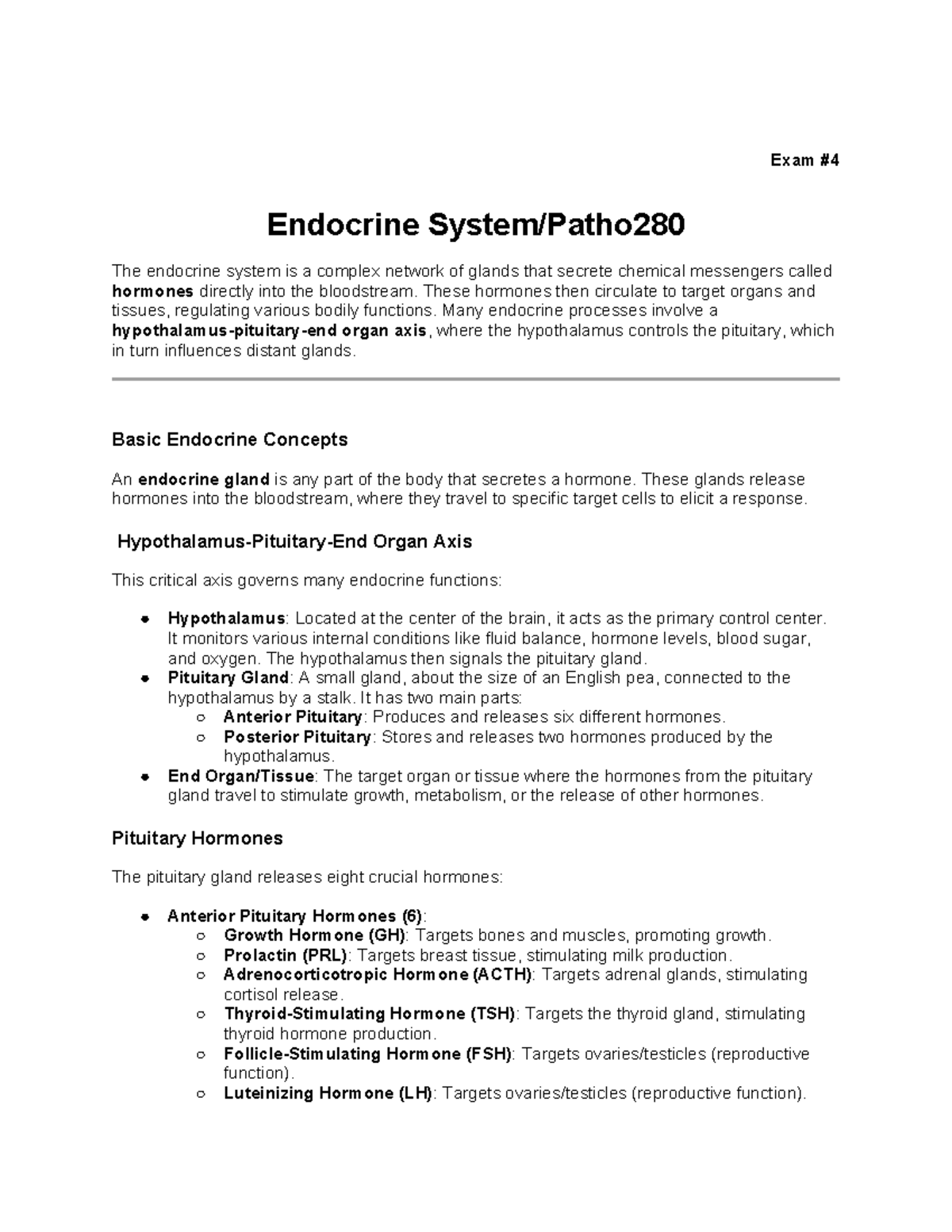Exam #4 Outline: Endocrine System Overview and Key Concepts - Studocu