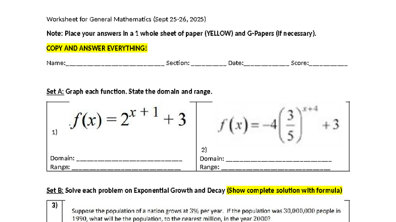 ADM 9 25 26 2025 General Mathematics Worksheet - Studocu