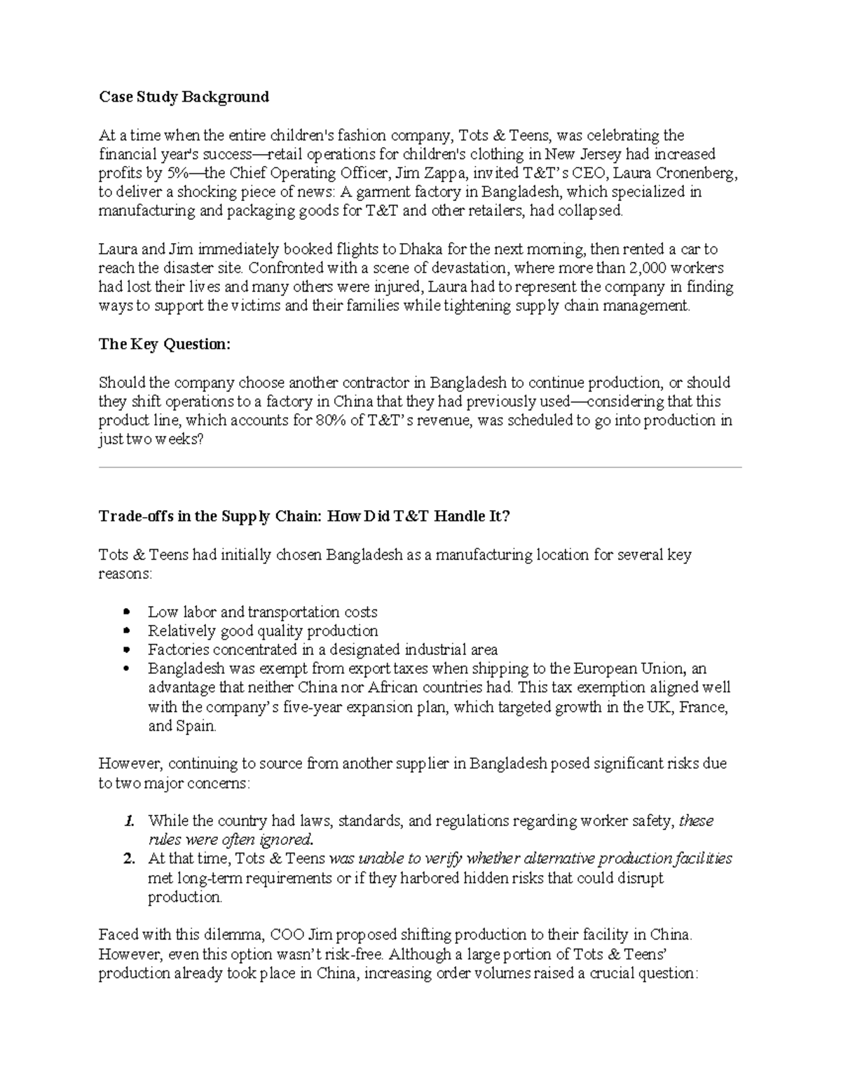 Chap 2 Case Study: Supplier Selection Dilemma for Tots Teens - Studocu