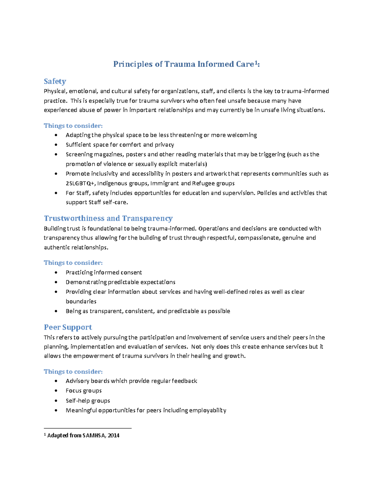 Principles of Trauma Informed Care - This is especially true for trauma ...