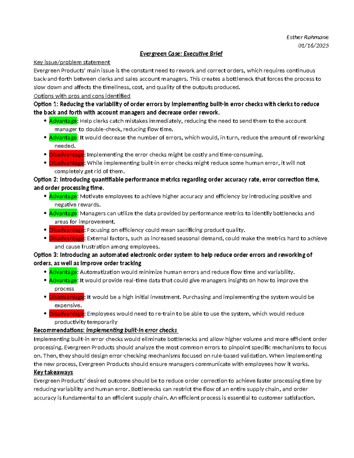 Evergreen Case Study - Order Processing Improvements (SCM) - Studocu