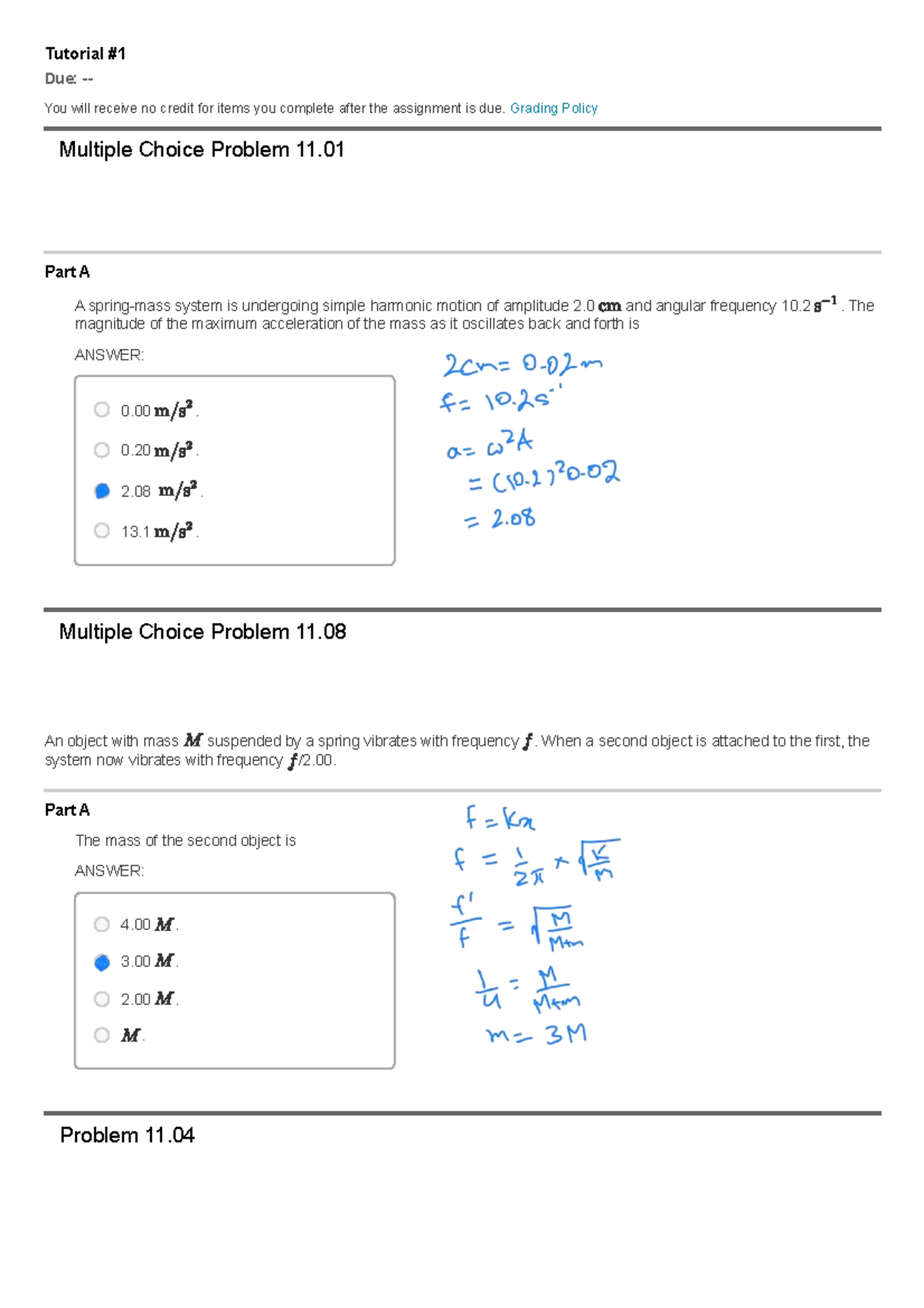 Tutorial 1: Grading Policy and Simple Harmonic Motion Problems - Studocu
