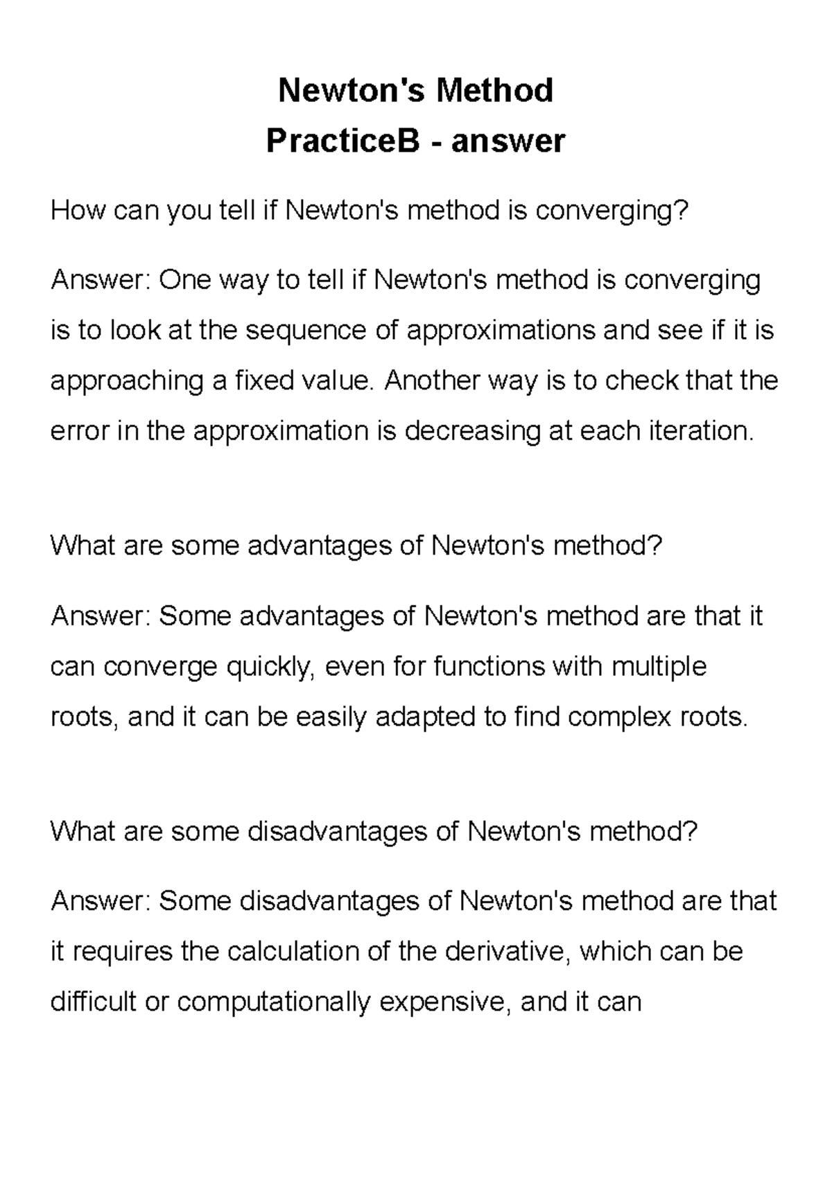 Newton's Method Practice B - Key Concepts and Answers - Studocu