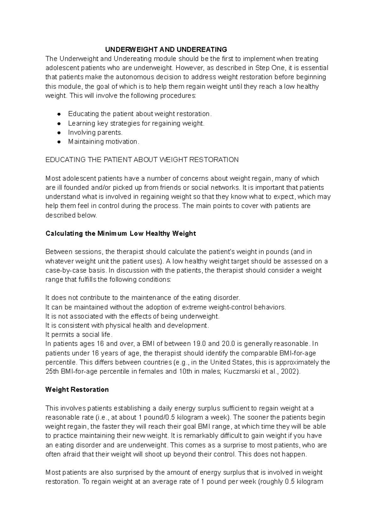 UNDERWEIGHT AND UNDEREATING: Strategies for Adolescent Weight ...