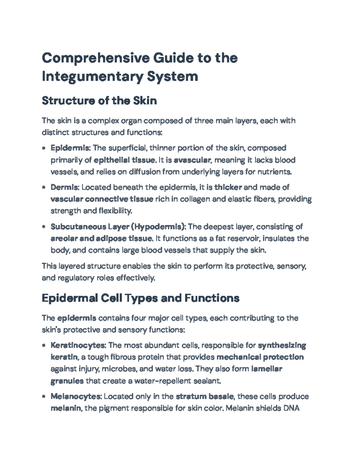 Comprehensive Guide to the Integumentary System (BIO 101) and Skin ...