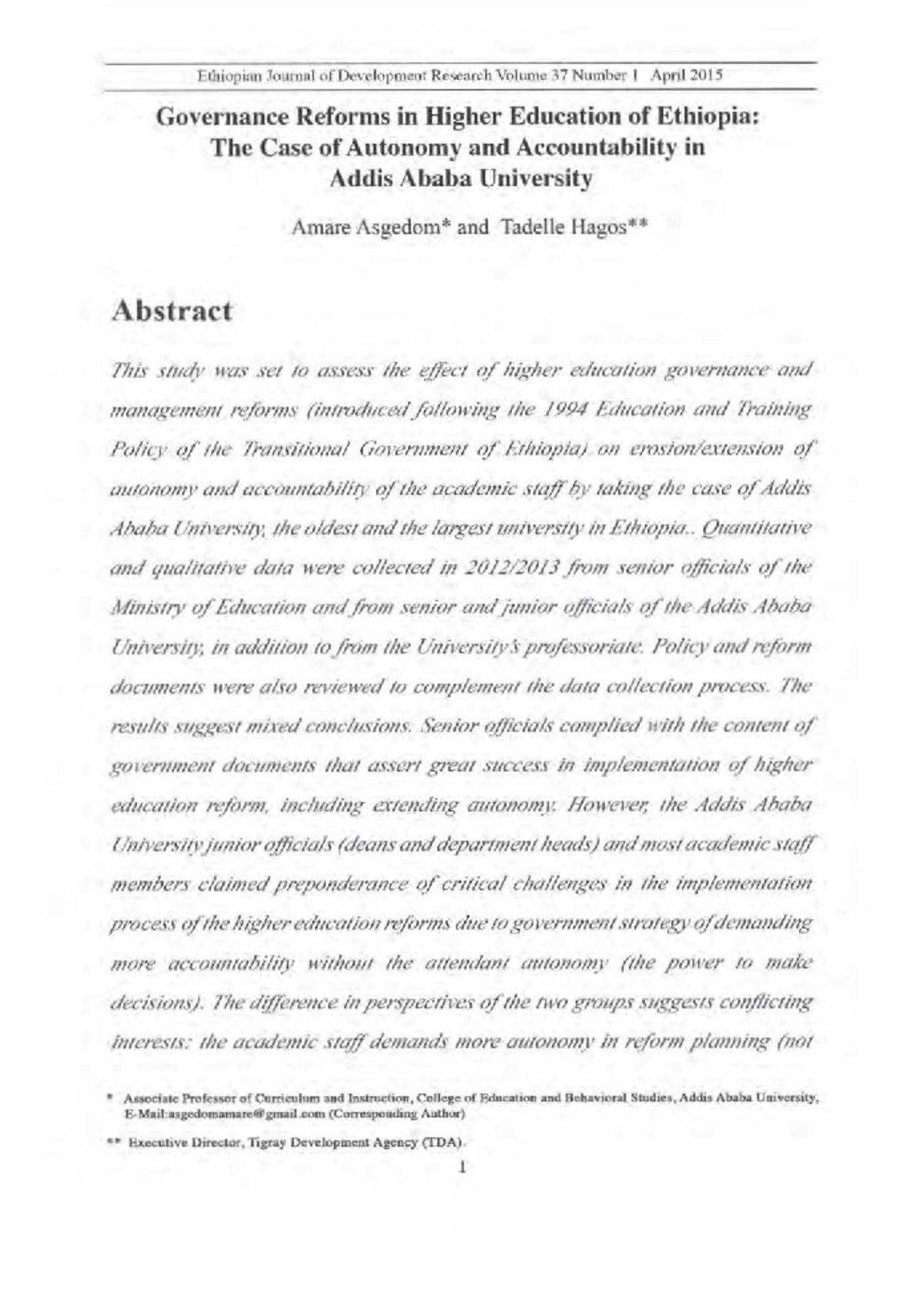 Governance Reforms in Higher Education: Autonomy & Accountability at ...