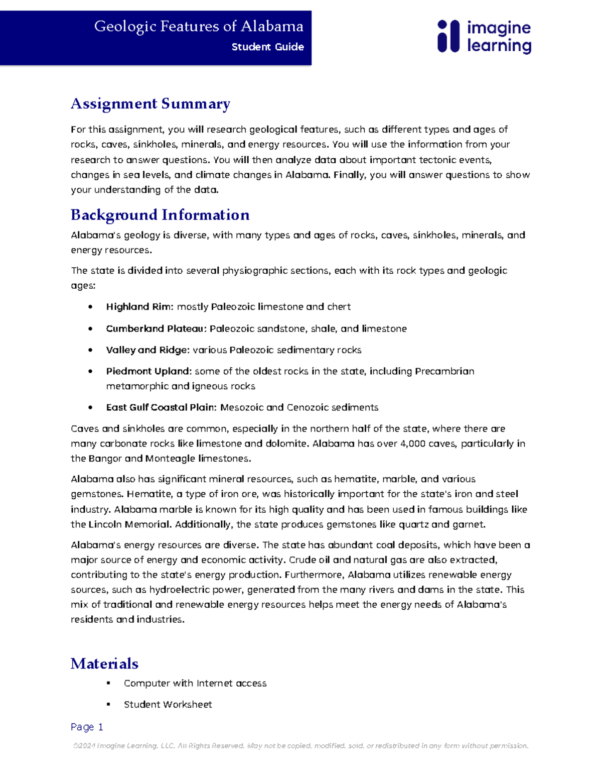Geologic Features of Alabama: Student Guide Assignment Overview - Studocu