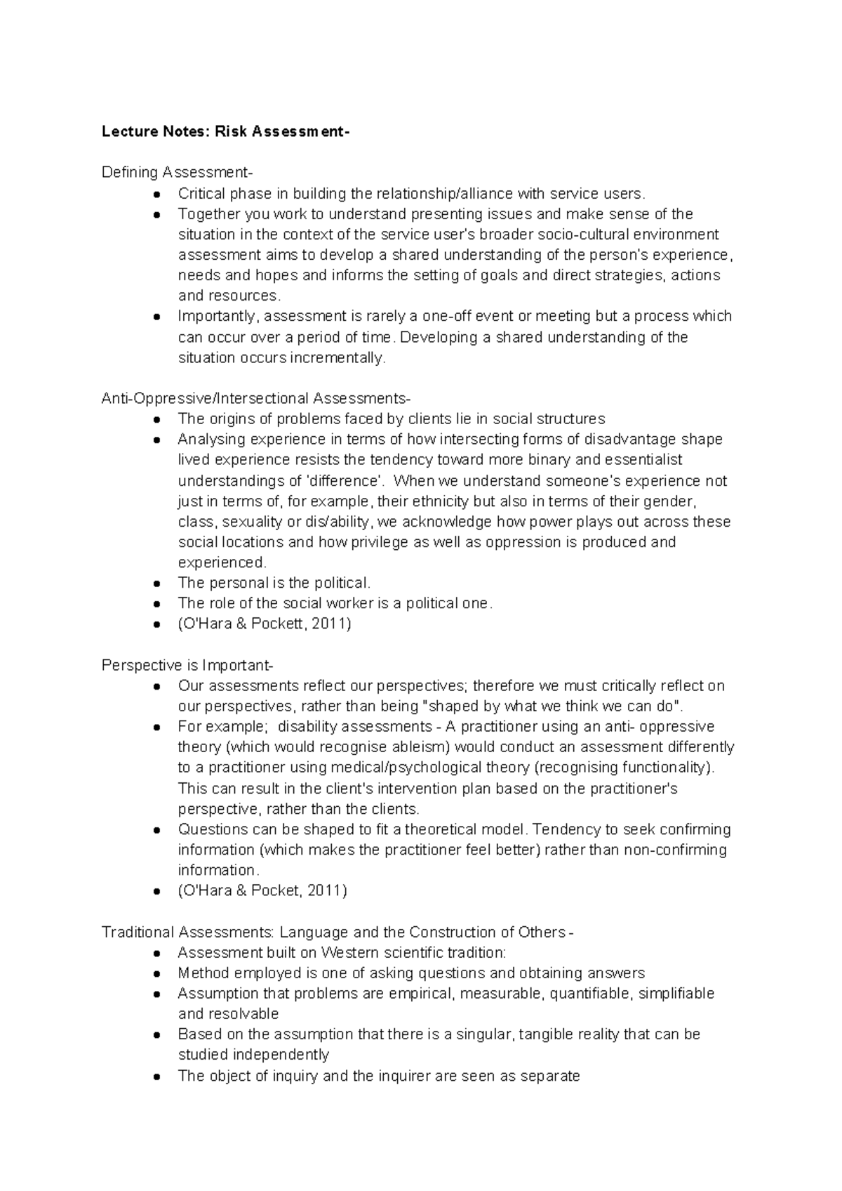 SWB221 Lecture Notes: Risk Assessment in Social Work Practice - Studocu