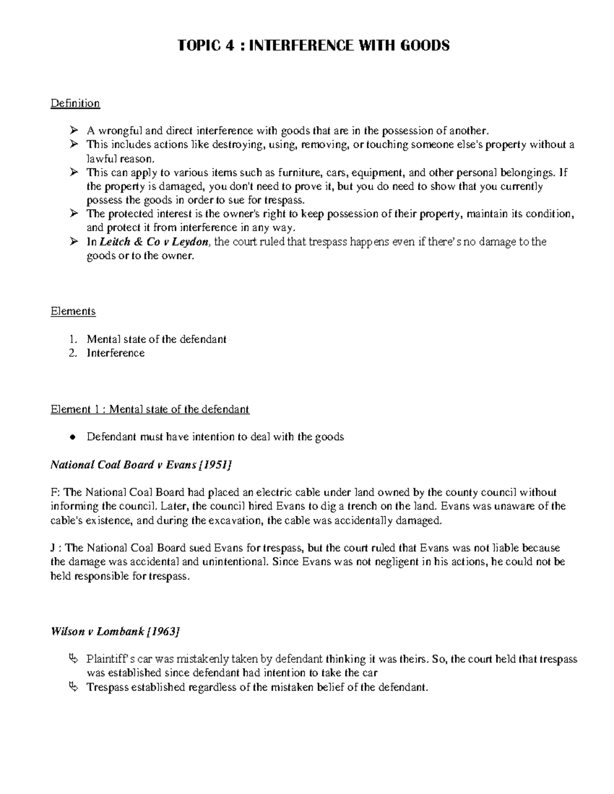TORT LAW 1 - Chapter 4: Interference with Goods and Conversion - Studocu
