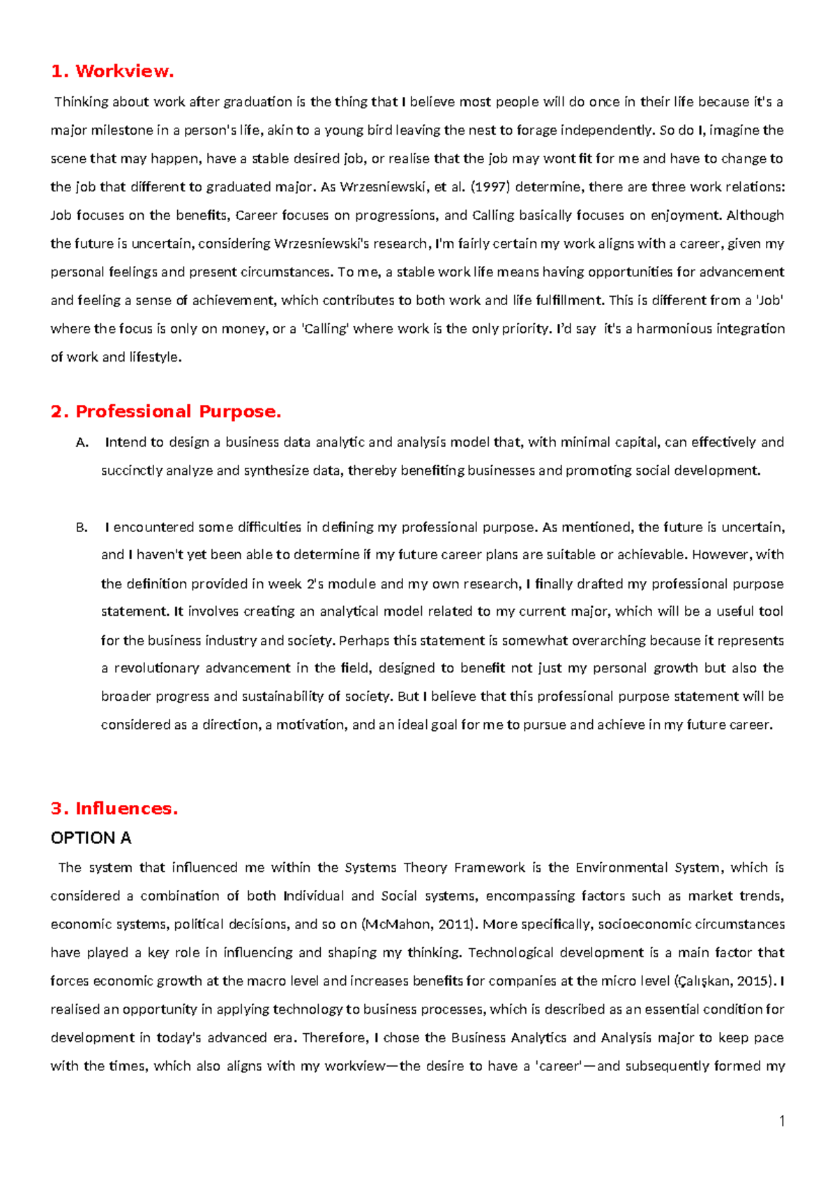 CAR2000 Assignment 1: Reflections on Workview and Professional Purpose ...