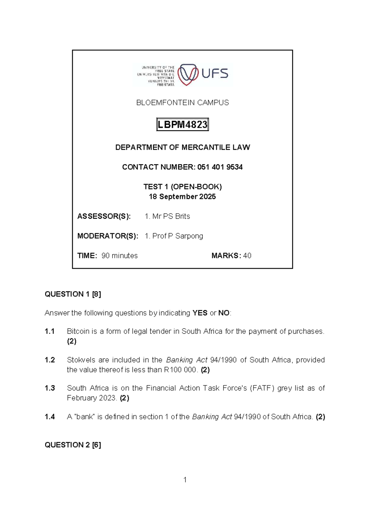 LBPM4823 2025 Test 1 - Mercantile Law Notes - Studocu
