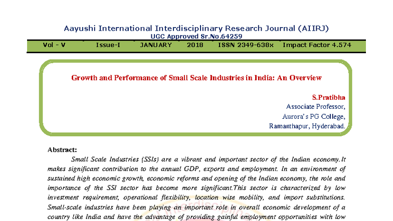 Growth and Performance of Small Scale Industries in India: An Overview ...