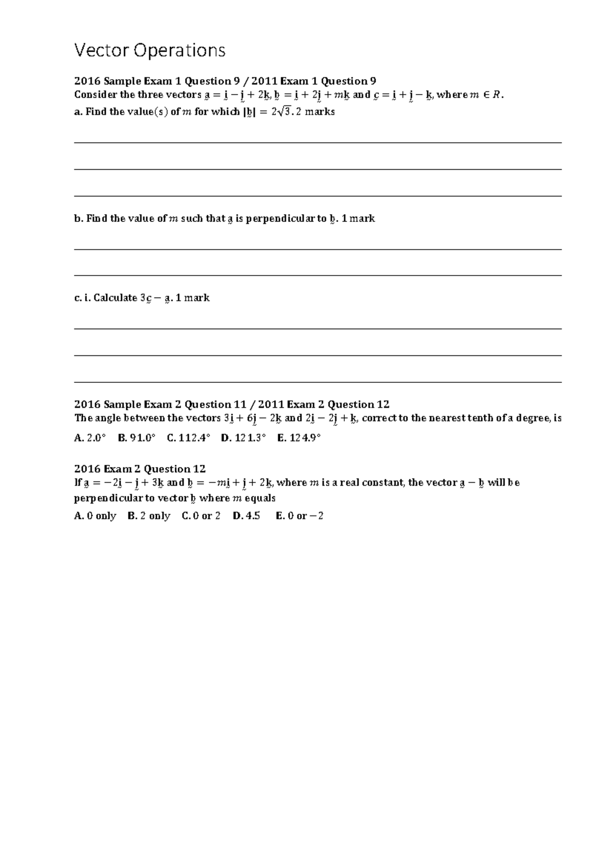 Vector Operations: Sample Exam Questions and Solutions (2016-2023 ...
