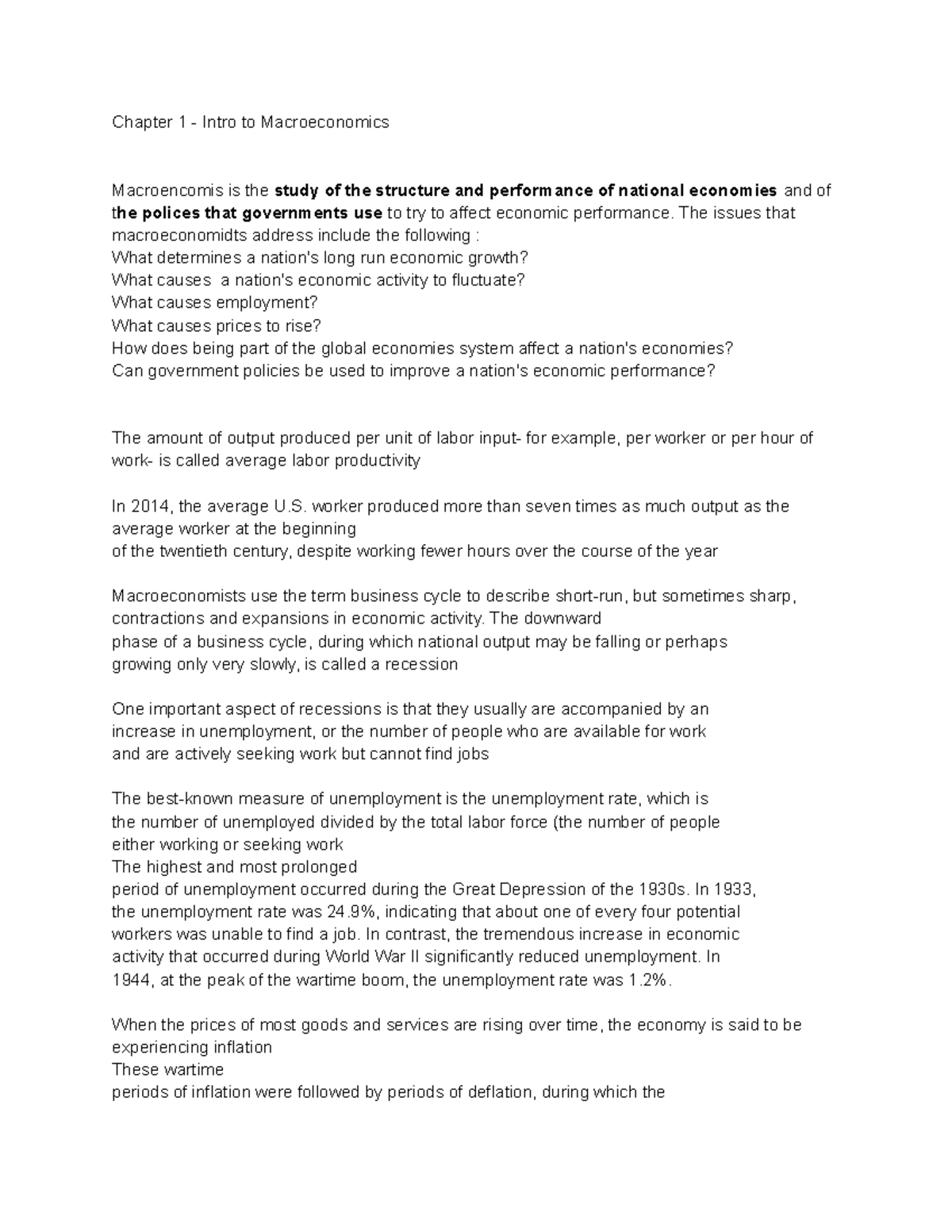 2152 Notes - Chapter 1 - Intro to Macroeconomics Macroencomis is the ...