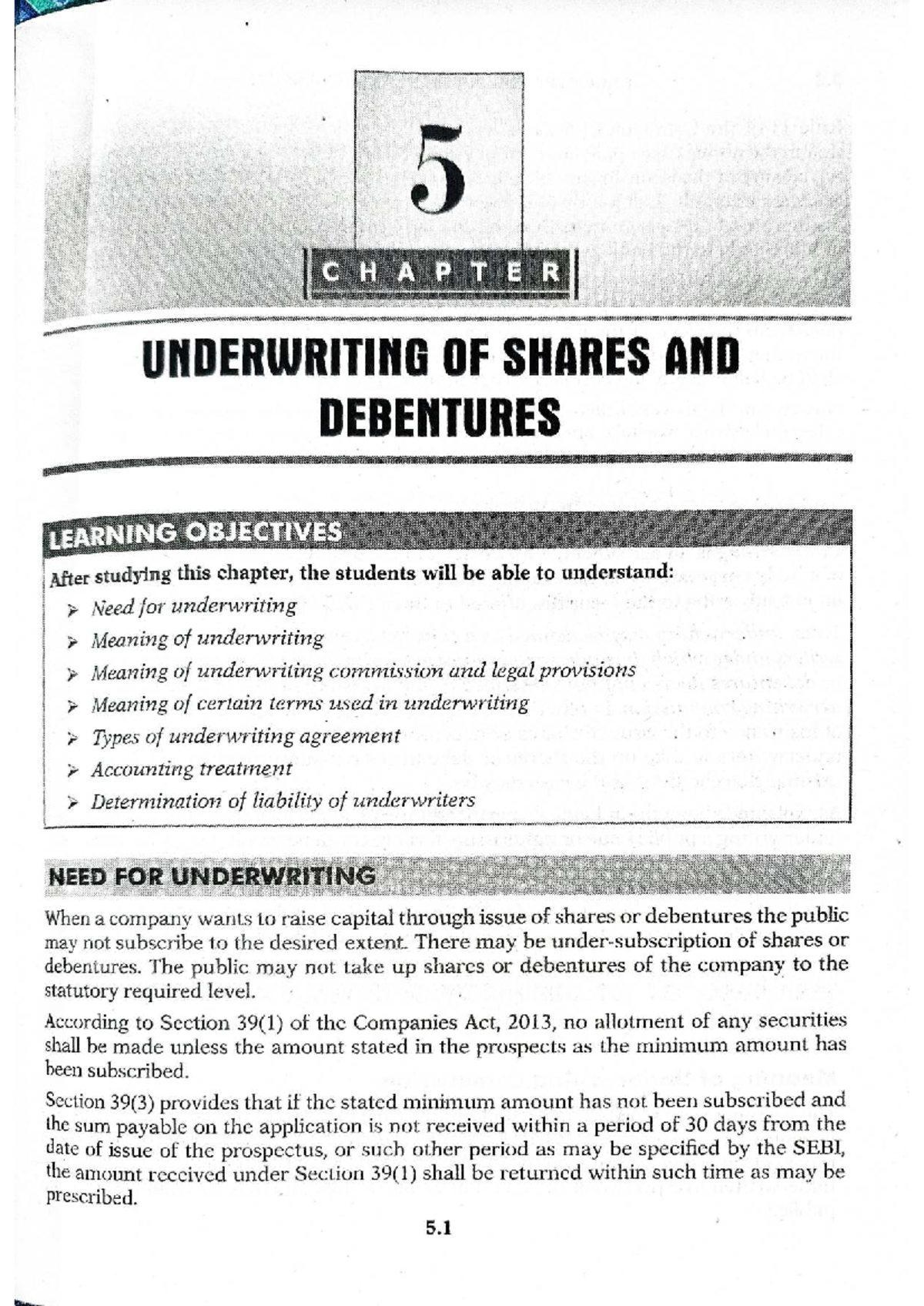 5 CHAPTER UNDERWRITING OF SHARES AND DEBENTURES: LEARNING OBJECTIVES ...
