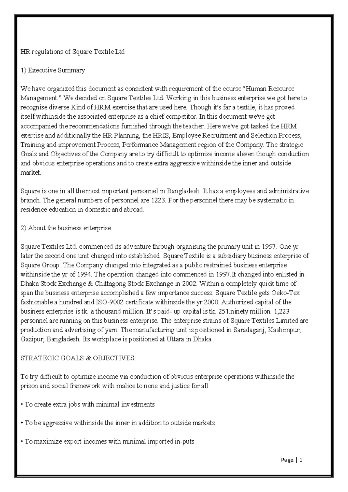 HR policy and Case Study of Square Textile - HR regulations of Square ...