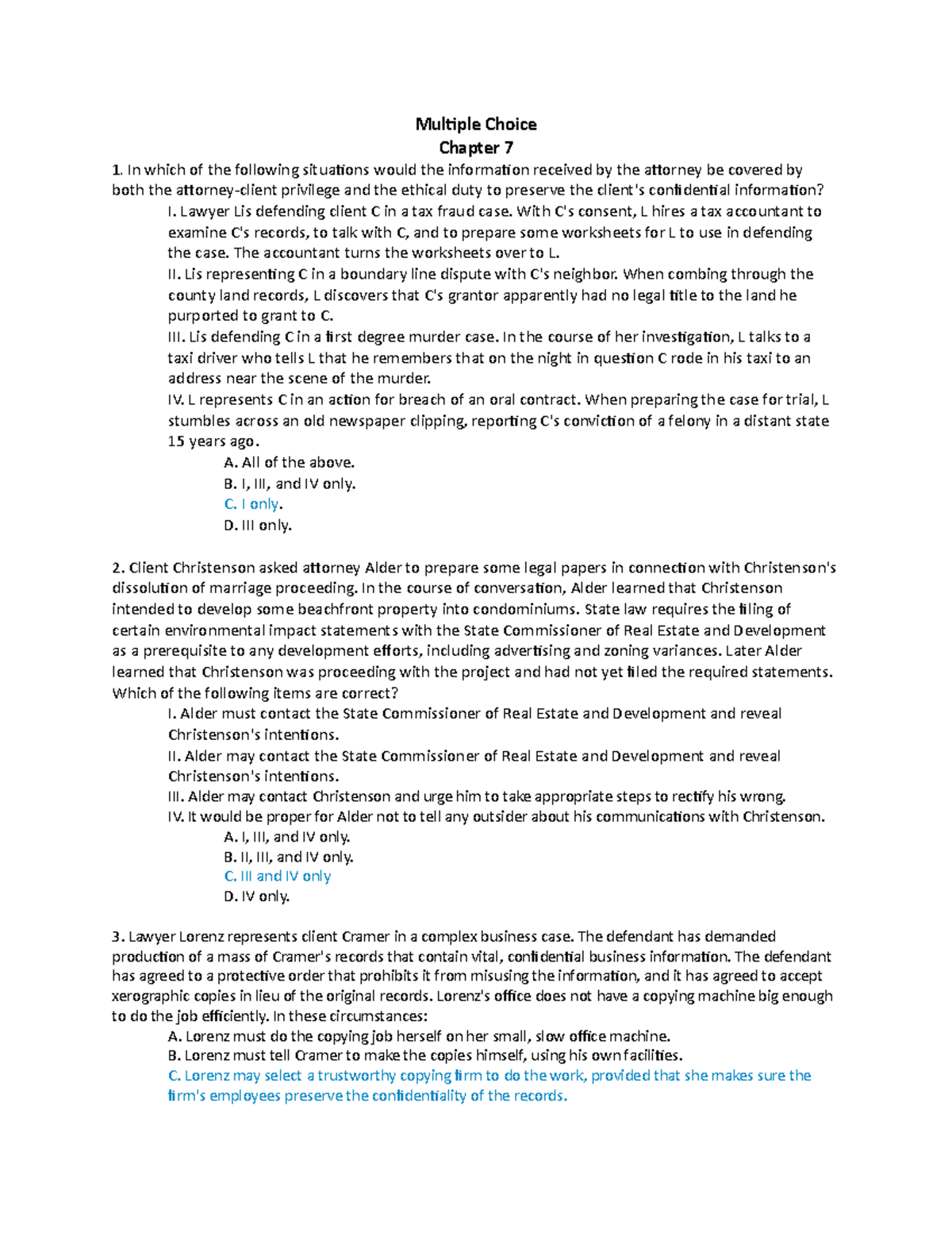 Chapter 7 Multiple Choice Questions for Law Review Exam (LAW101) - Studocu