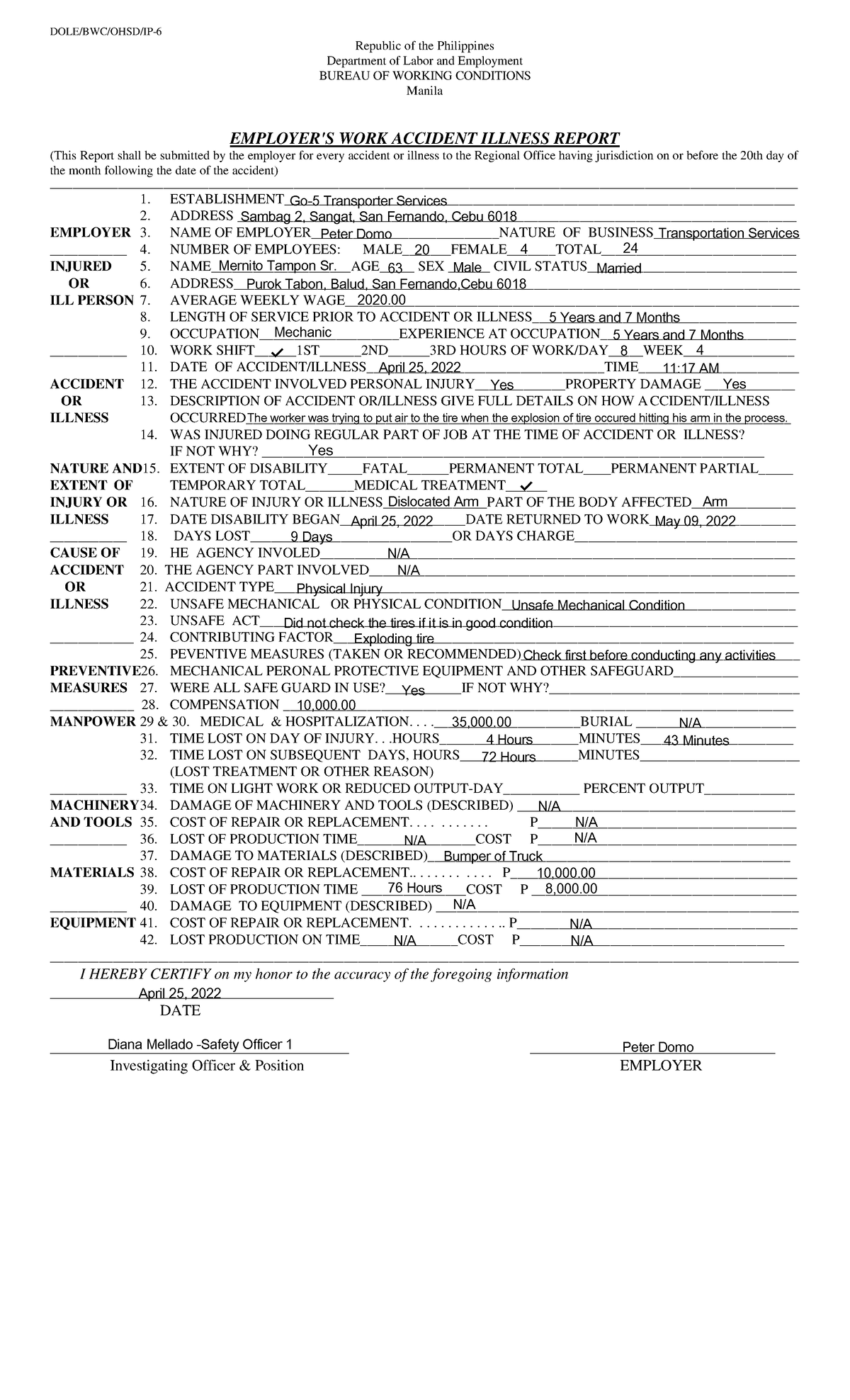 BES 105 - Employer's Work Accident and Illness Report Template - Studocu