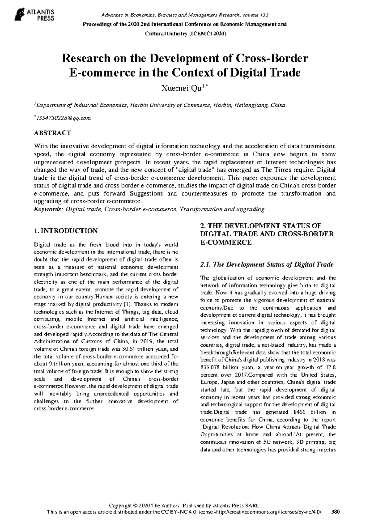 Research on the Development of Cross-Border E-Commerce in Digital Trade ...