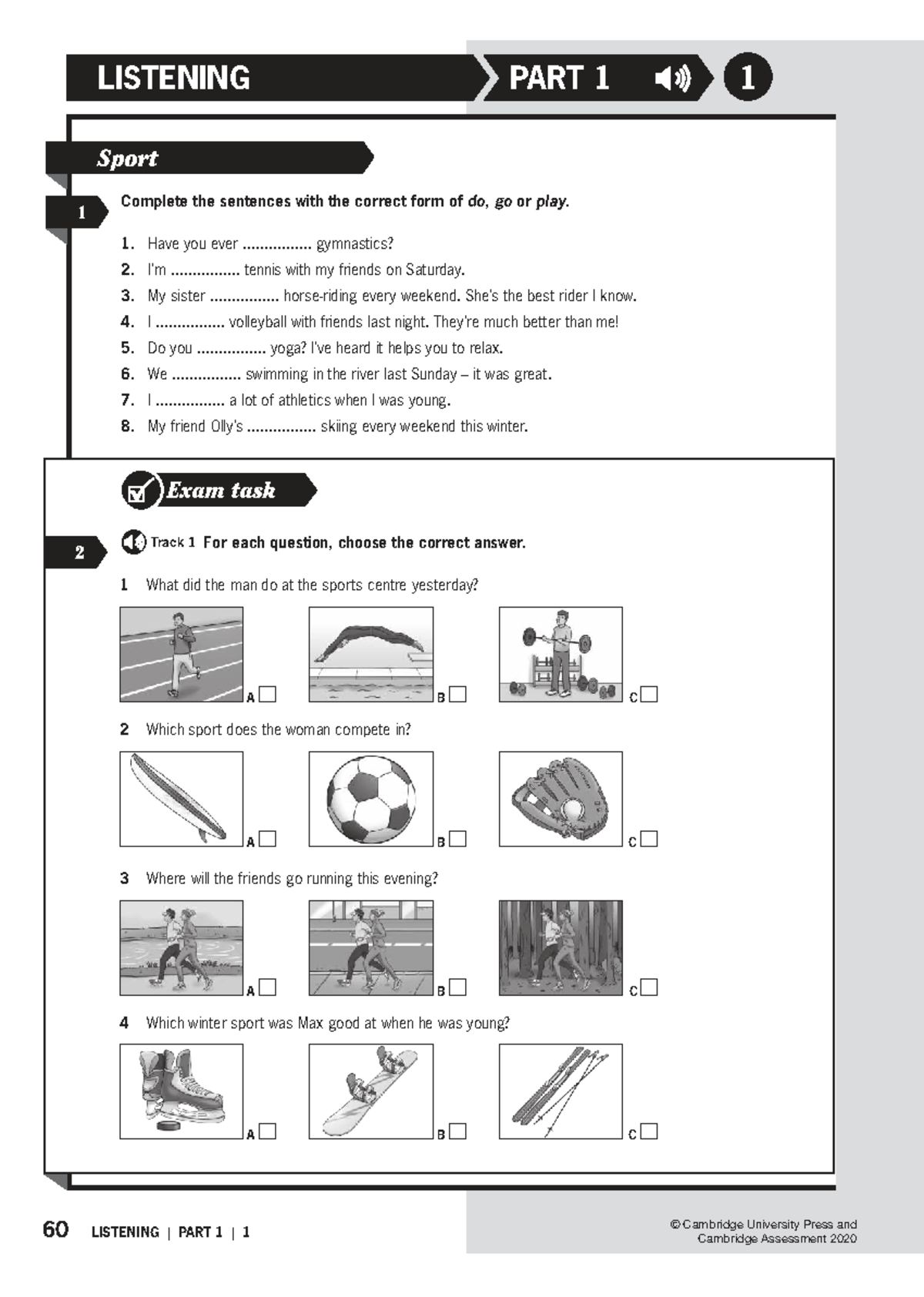Listening Part 1: Sports Activities and Exam Tasks - Studocu