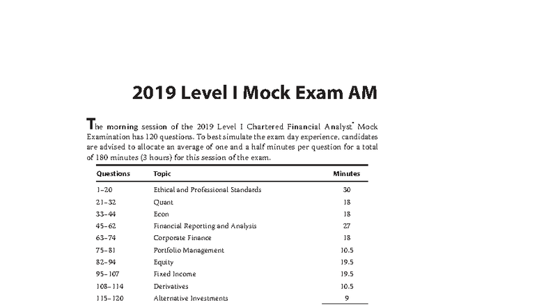 2019 Level I CFA Mock Exam AM - Comprehensive Review - Studocu