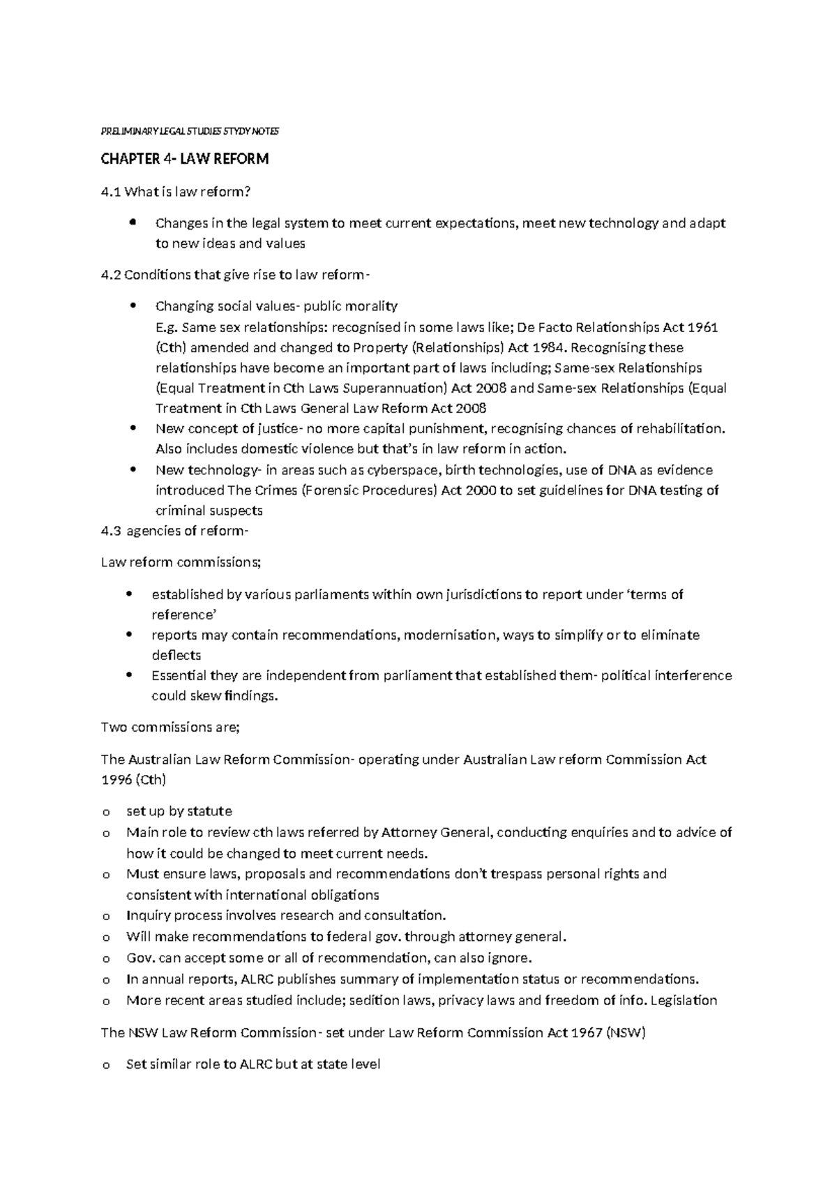 Notes - Chapter 4 Law Reform (Legal Studies) - Studocu