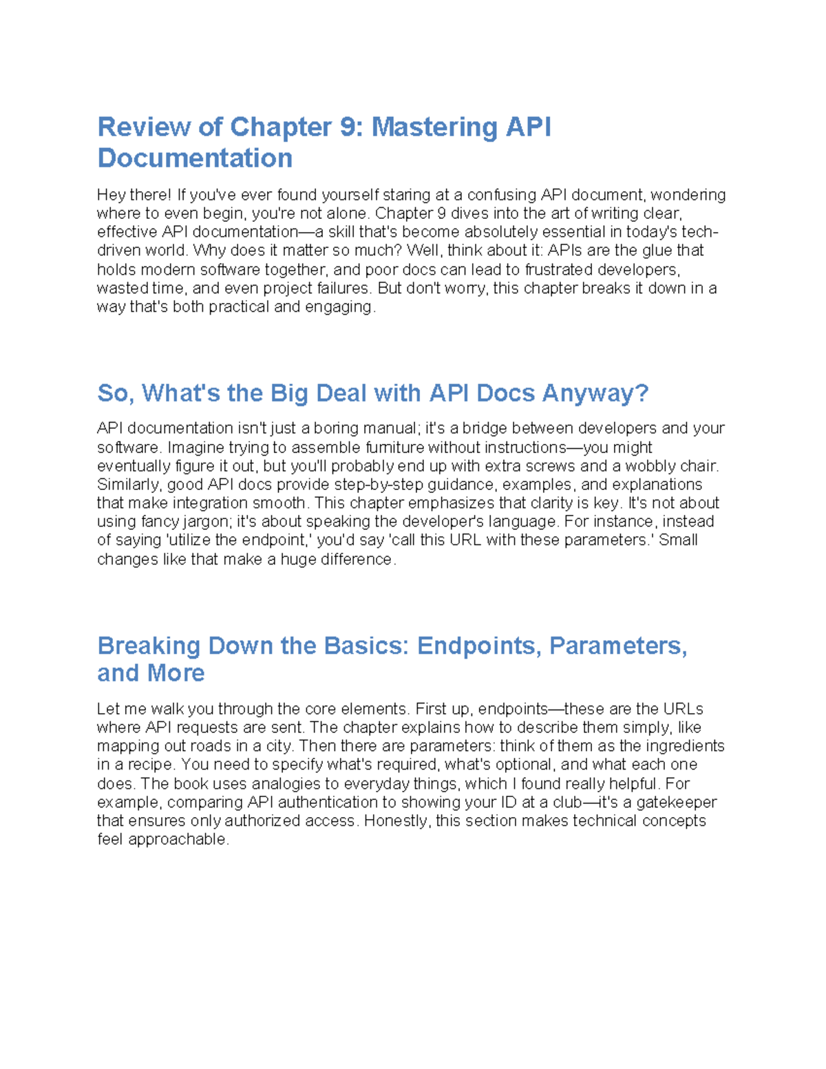 Review of Chapter 9: Mastering API Documentation (CE 101) - Studocu