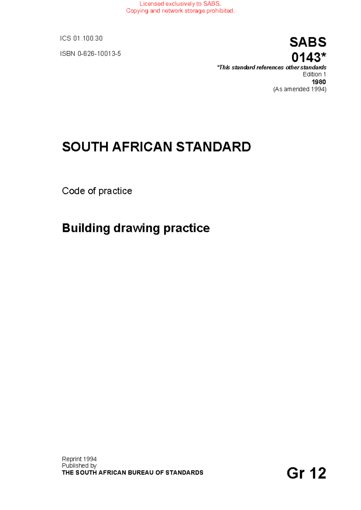 SABS 0143: 1980 Building Drawing Practice Standard Guide - Studocu