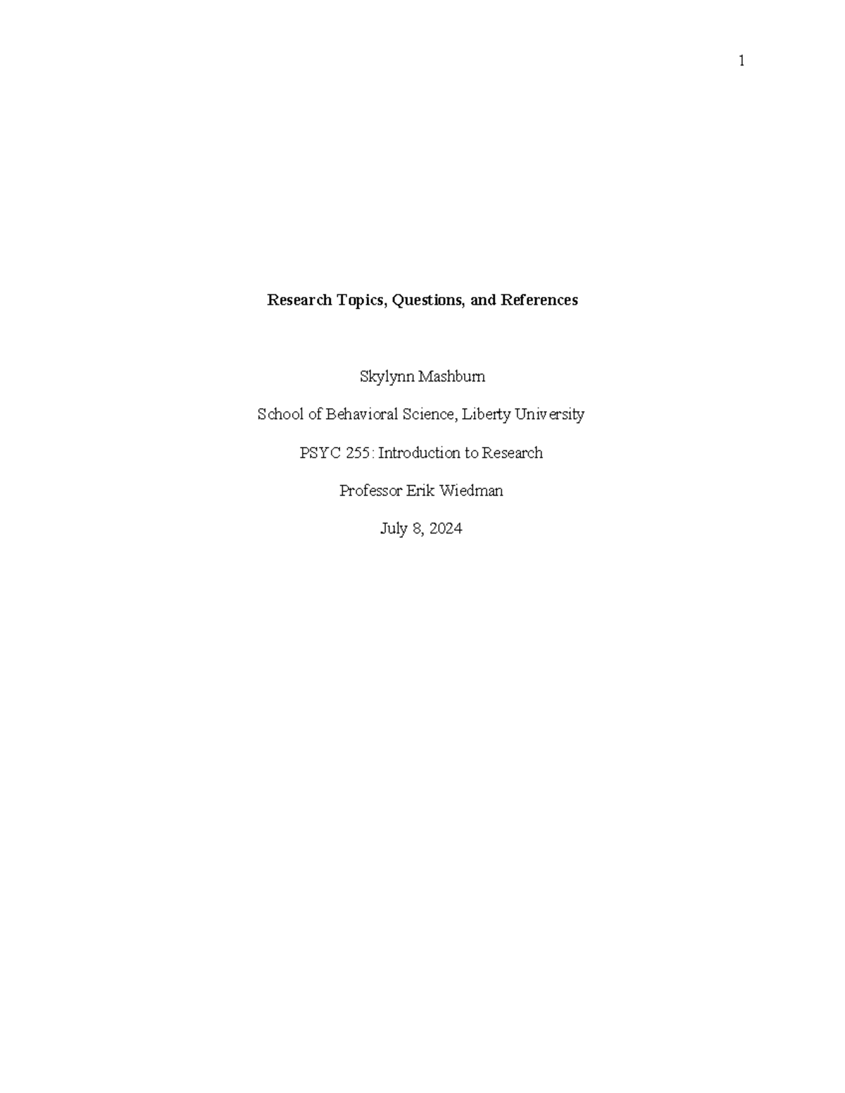 PSYC 255: Research Topics and Questions with Reference Resources - Studocu