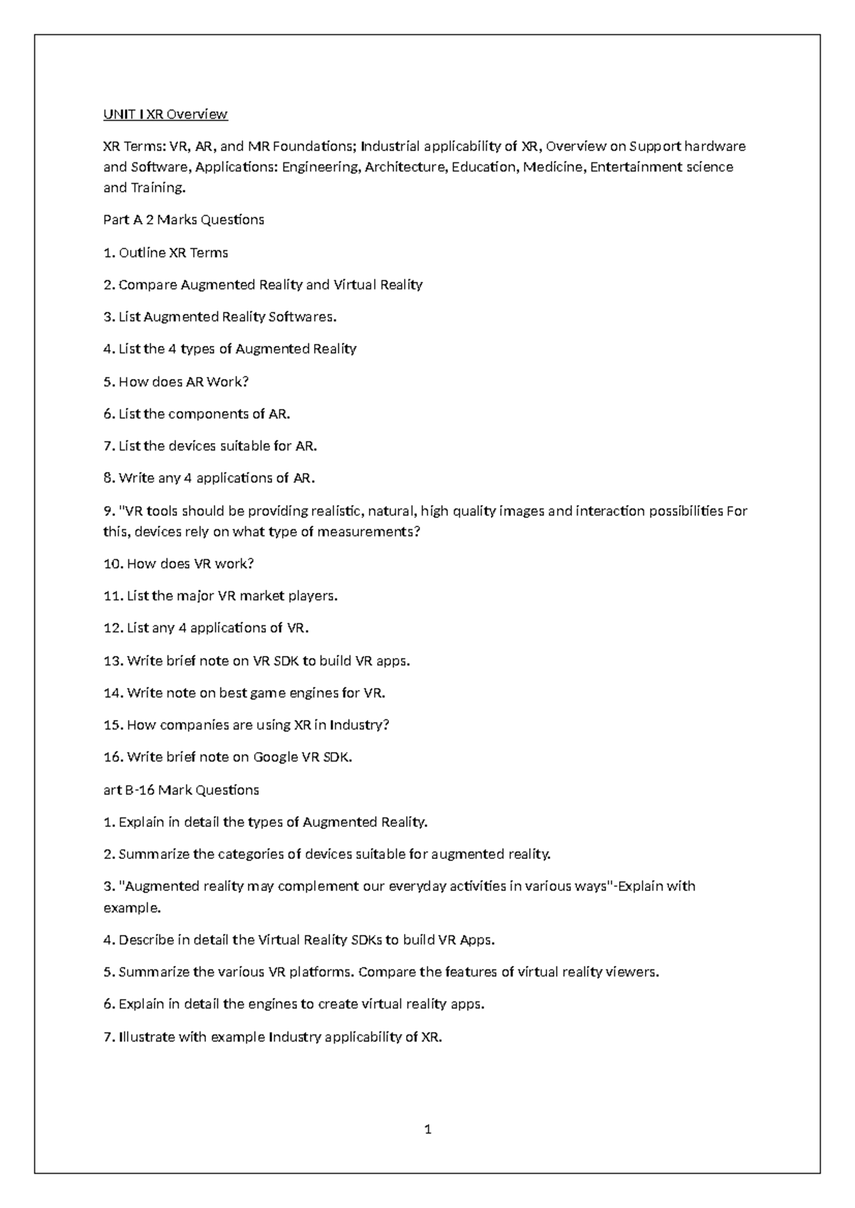 AR/VR Study Notes: XR Overview, Principles & Application Development ...