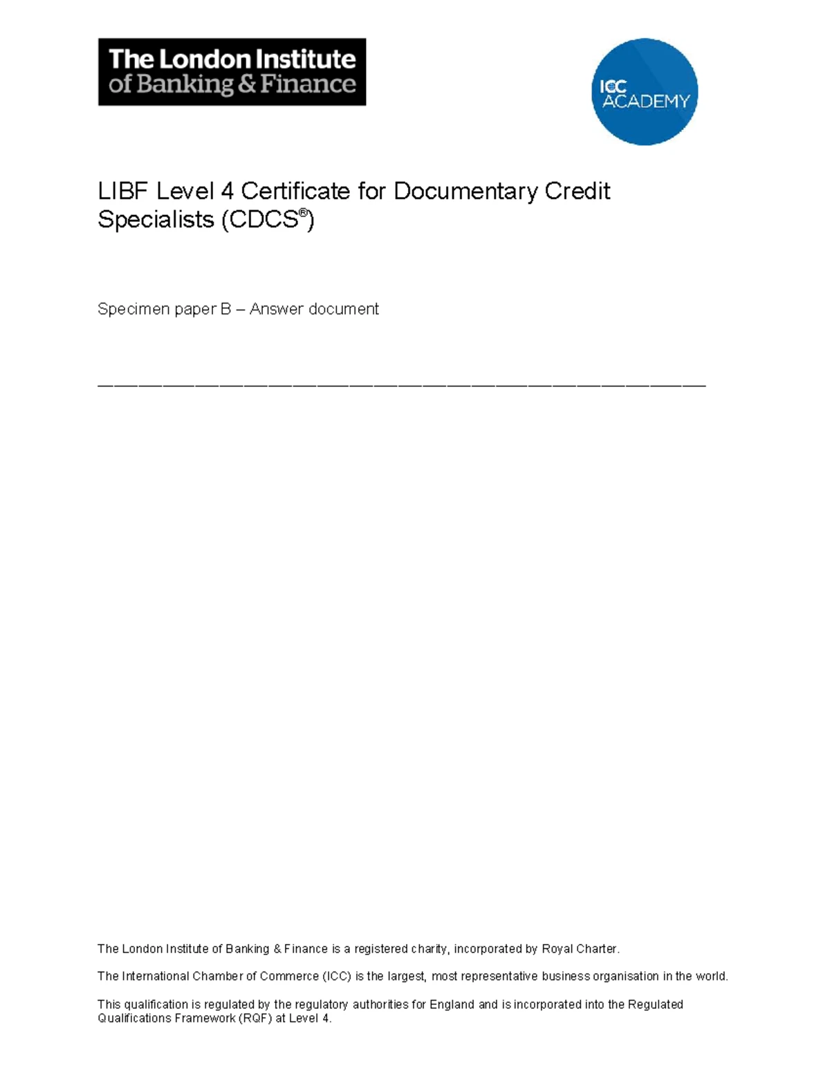 LIBF Level 4 Certificate: Documentary Credit Specimen Paper - Studocu