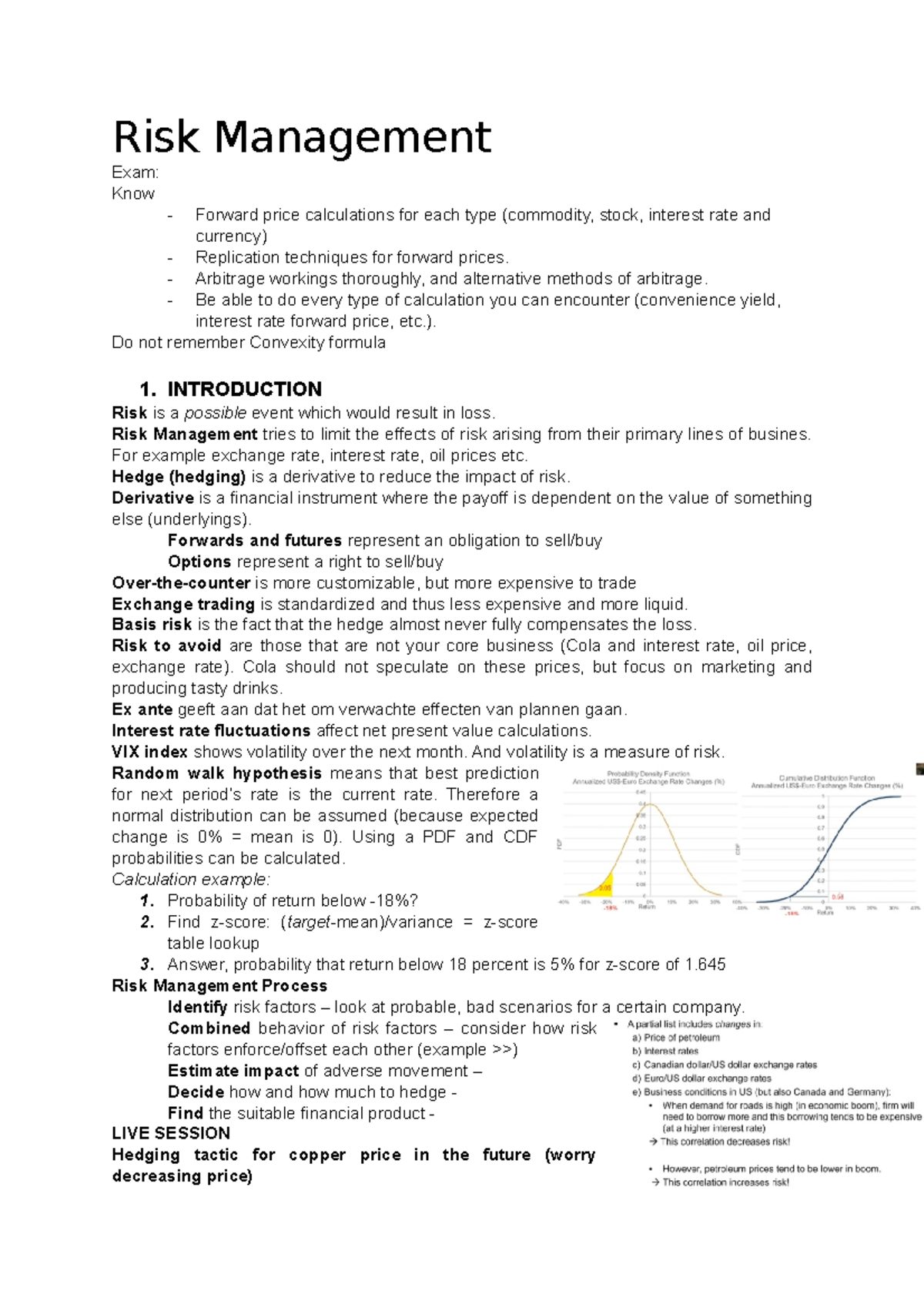 Notes Risk Management - College-aantekeningen 1-10 - Studeersnel